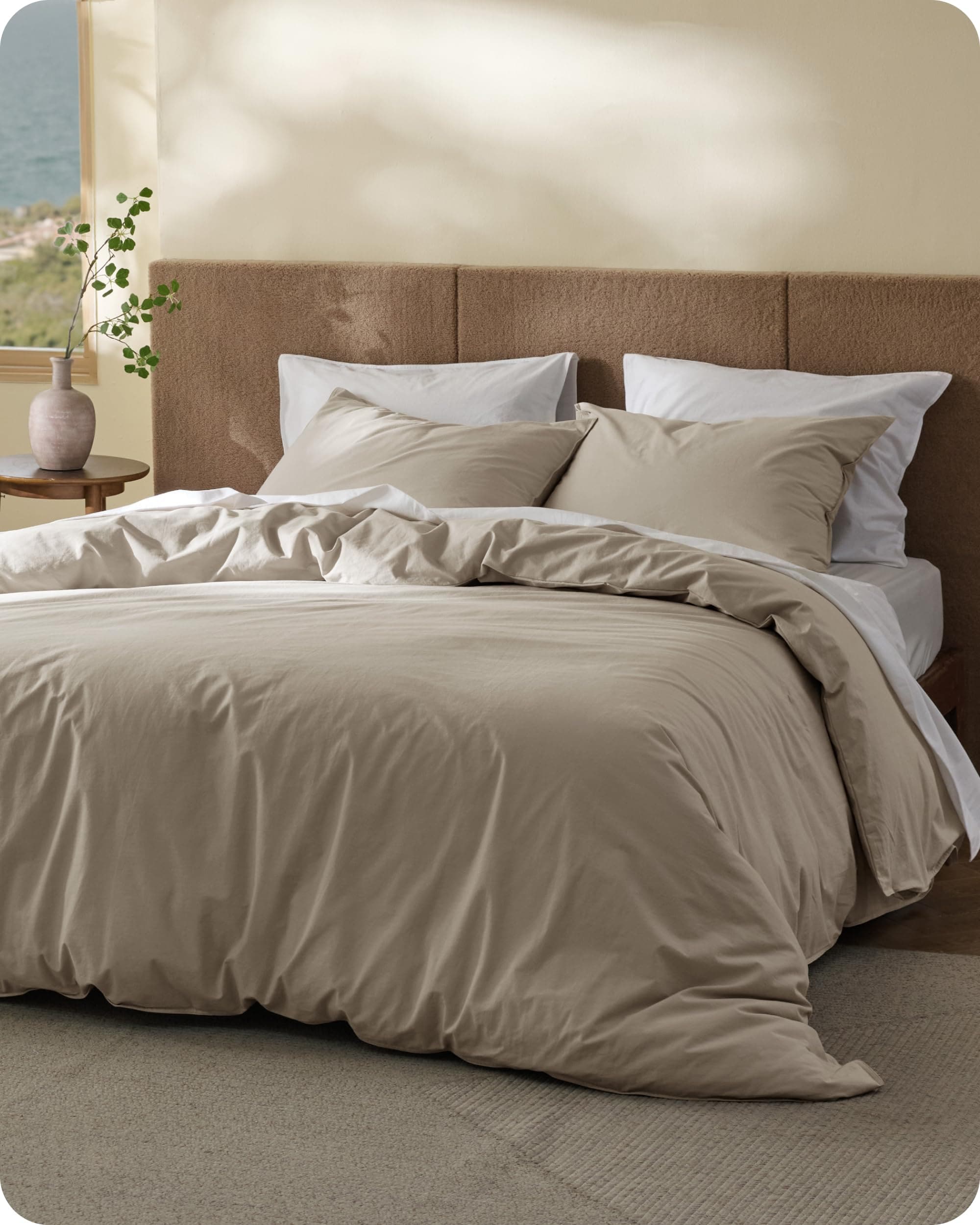 Bedsure 120x98 Oversized King 3-Piece Brown Cotton Duvet Cover Set