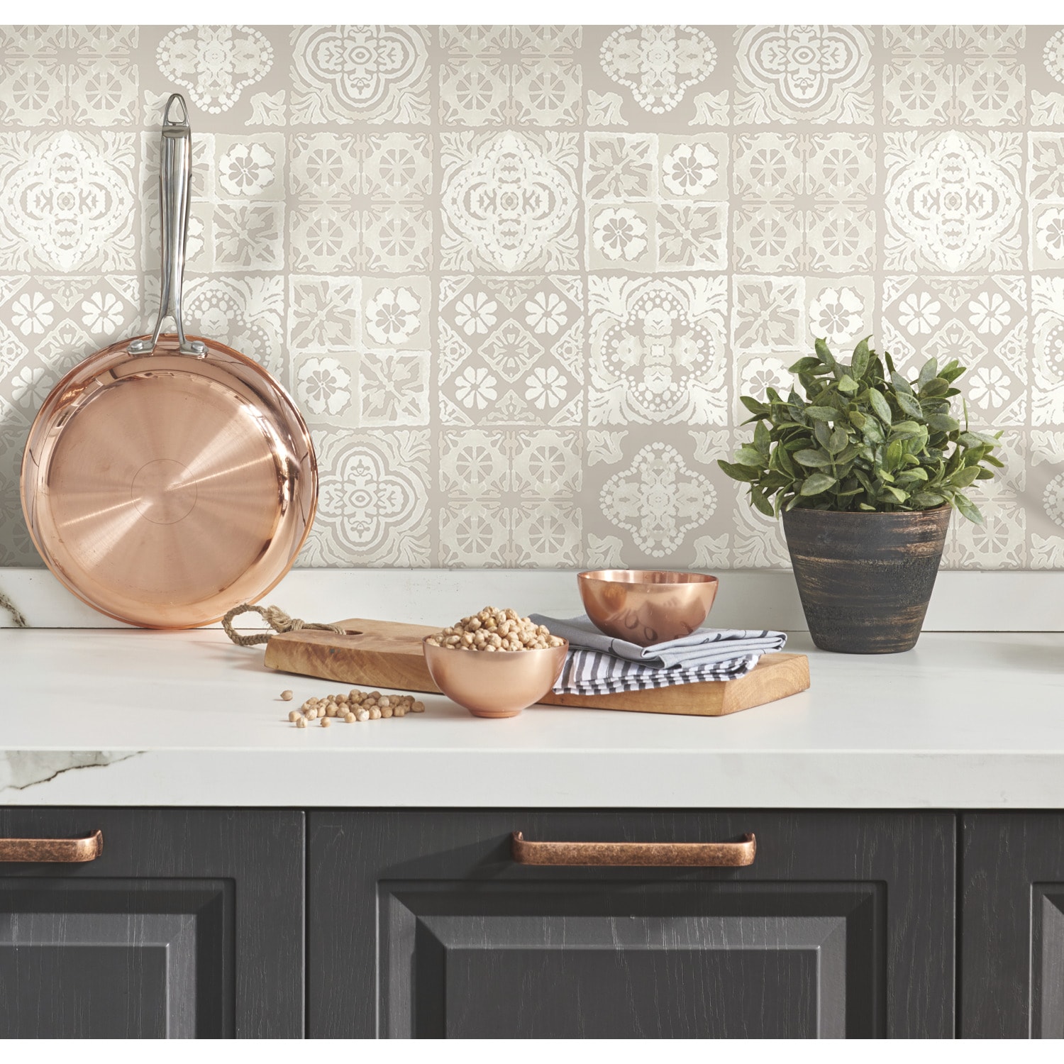 RoomMates RMK11649WP 28.18-Sq. Feet Neutral Vinyl Tile Self-adhesive Peel and Stick Wallpaper