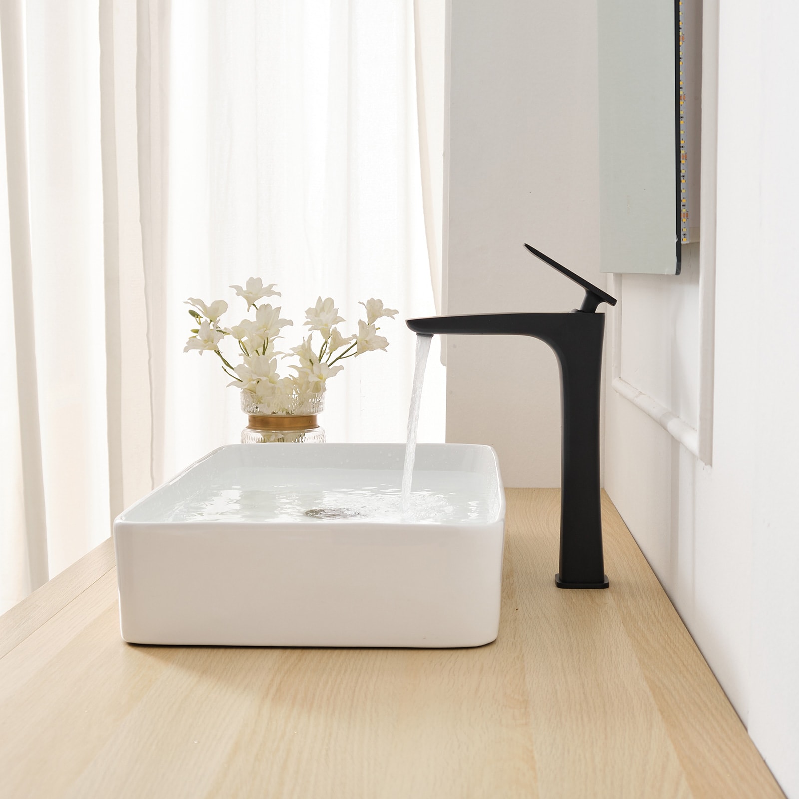 Matte Black Tall Single Handle Vessel Sink Faucet