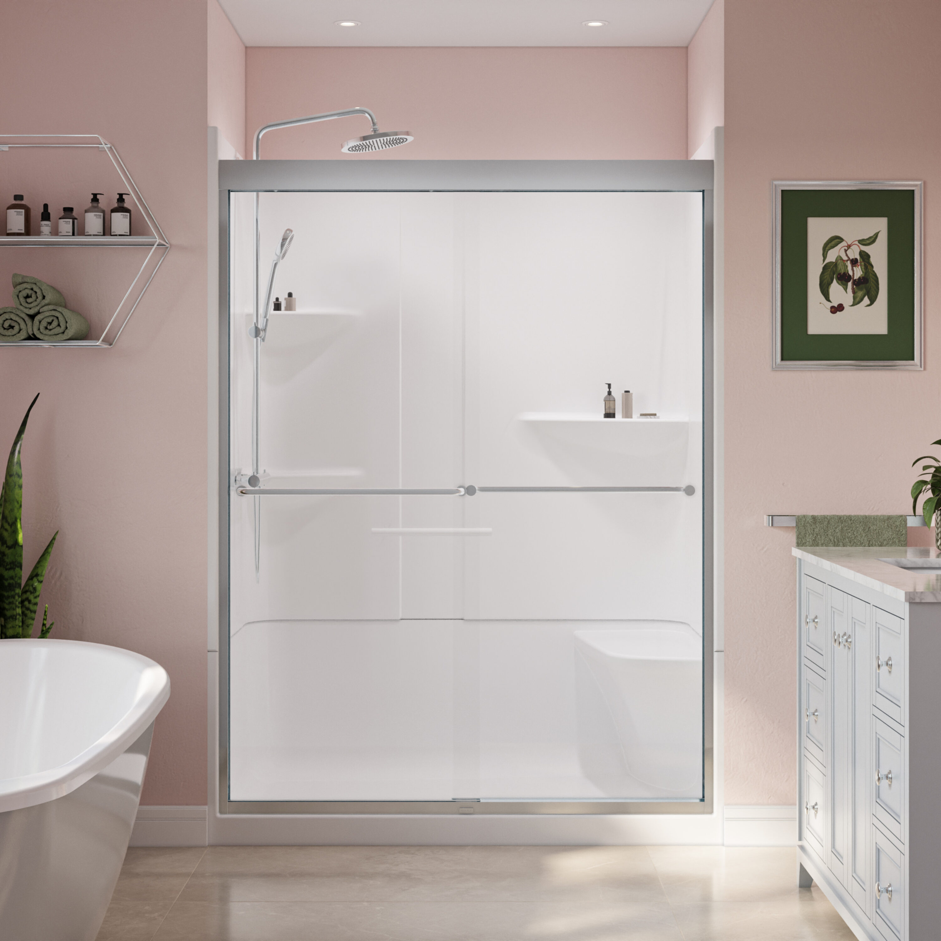 MAAX Aura Chrome 55-in W x 71-in H Semi-frameless Clear Glass Bypass Sliding Shower door