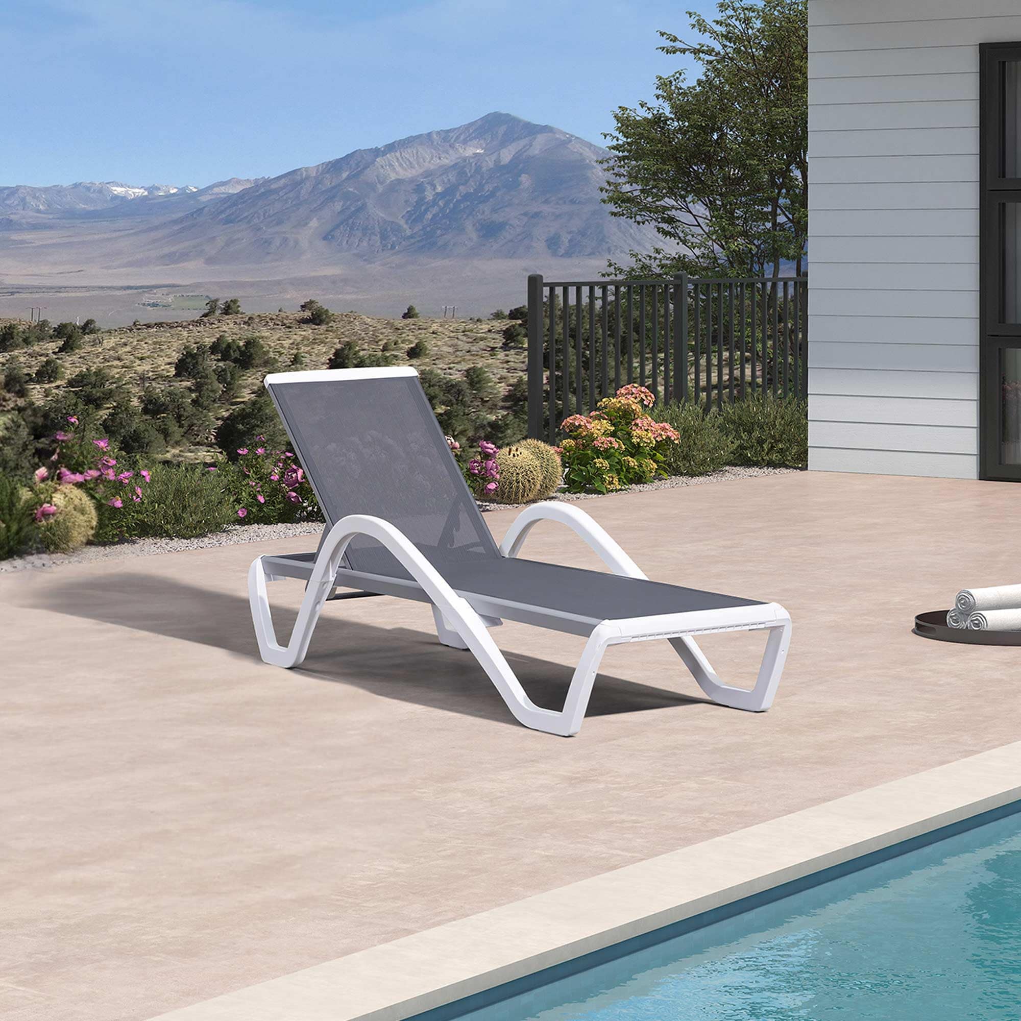 PURPLE LEAF LS04-DC-AW-DB Outdoor Plastic Textilene Chaise Lounge Aluminum Frame Spring motion Chaise lounge Chair with Mesh Seat