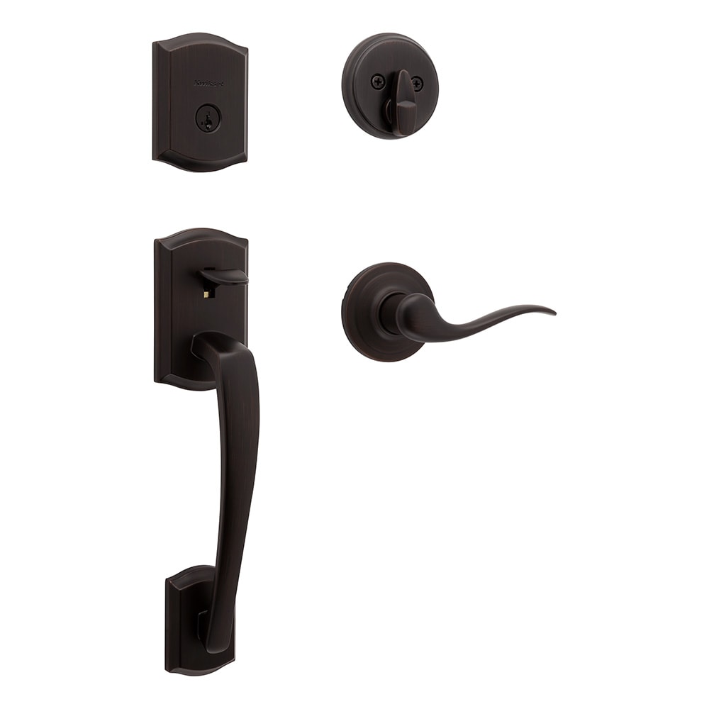 Kwikset Signature Series Prescott Venetian Bronze Exterior Single-Cylinder Deadbolt and Keyed Entry Door Handleset ft. SmartKey Security