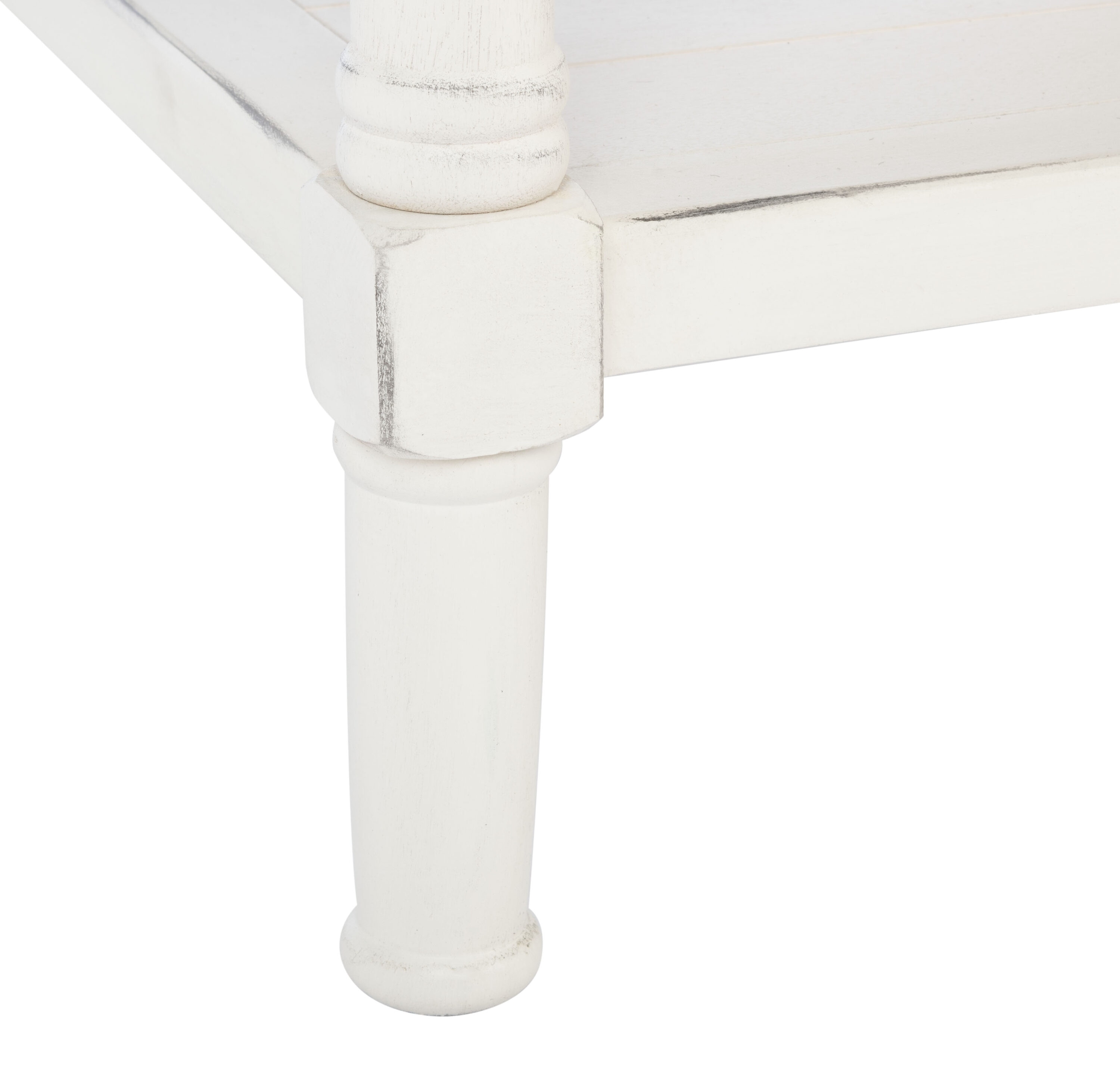 Distressed White Rectangular Wood Coffee Table with Storage