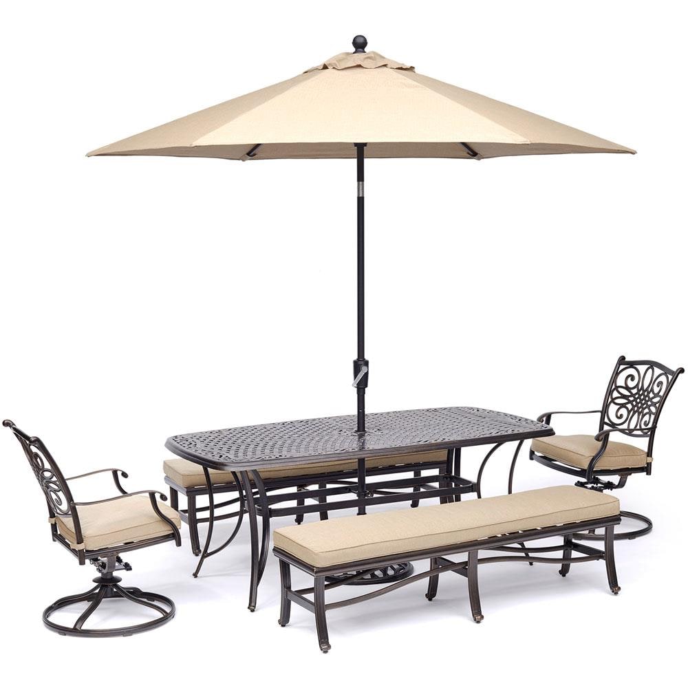 Hanover TRADDN5PCSW2BN-SU-T Traditions 5-Piece Bronze Patio Dining Set with Tan Cushions
