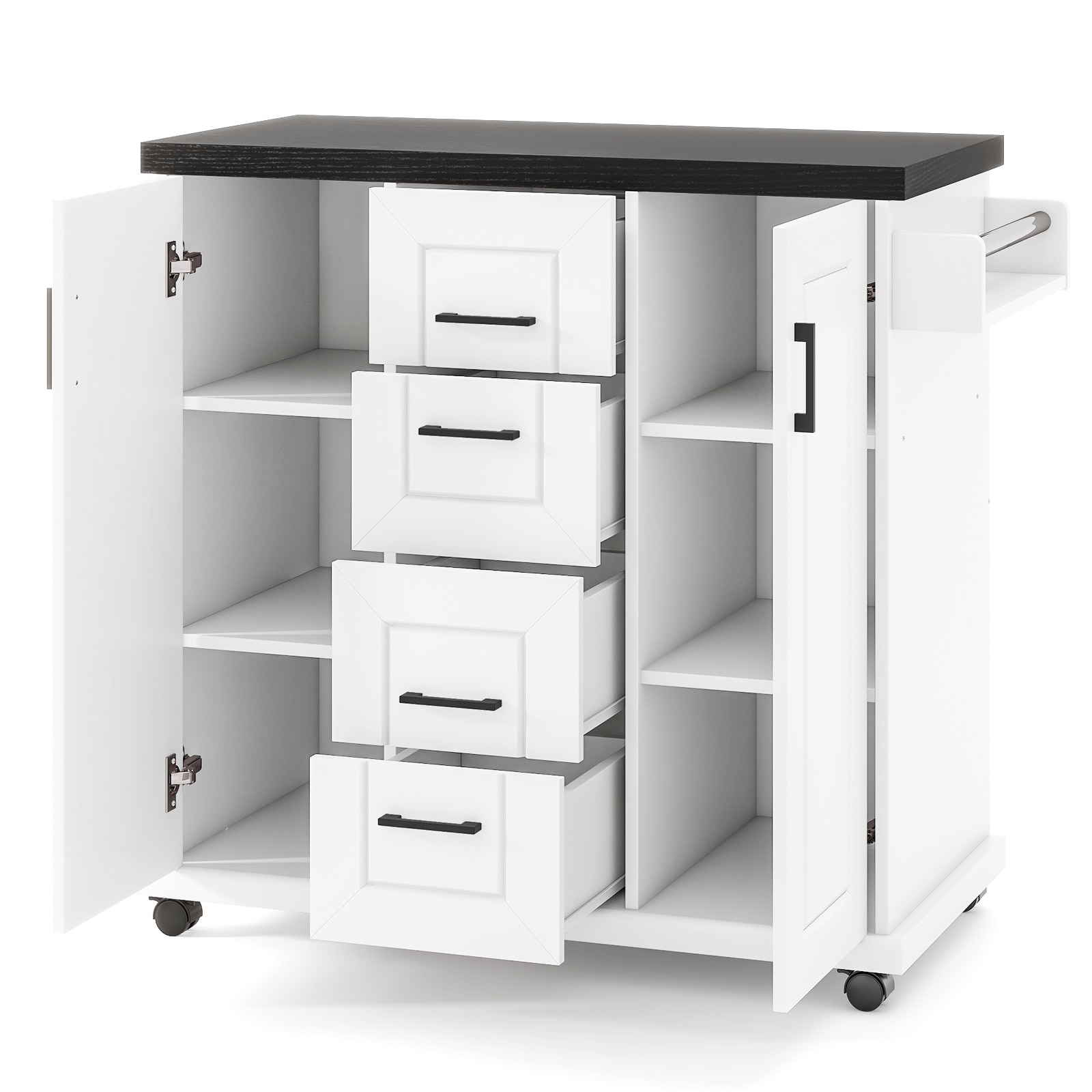 YERIVA KT5640 White MDF Base with MDF Laminate Top Rolling Kitchen Cart ( 18-in x 42.5-in x 35.5-in )