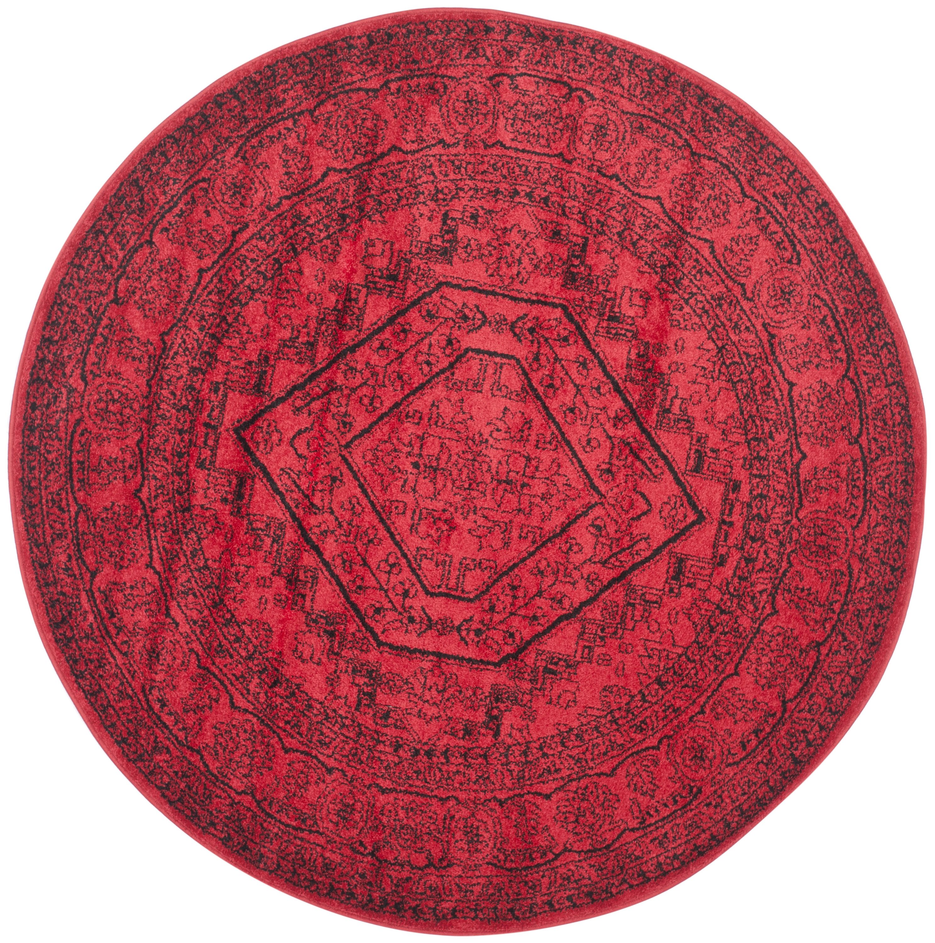 Safavieh ADR108F-6R Adirondack Herati 6 x 6 (ft) Loomed Polypropylene Red/Black Round Indoor Distressed/Overdyed Lodge Area rug