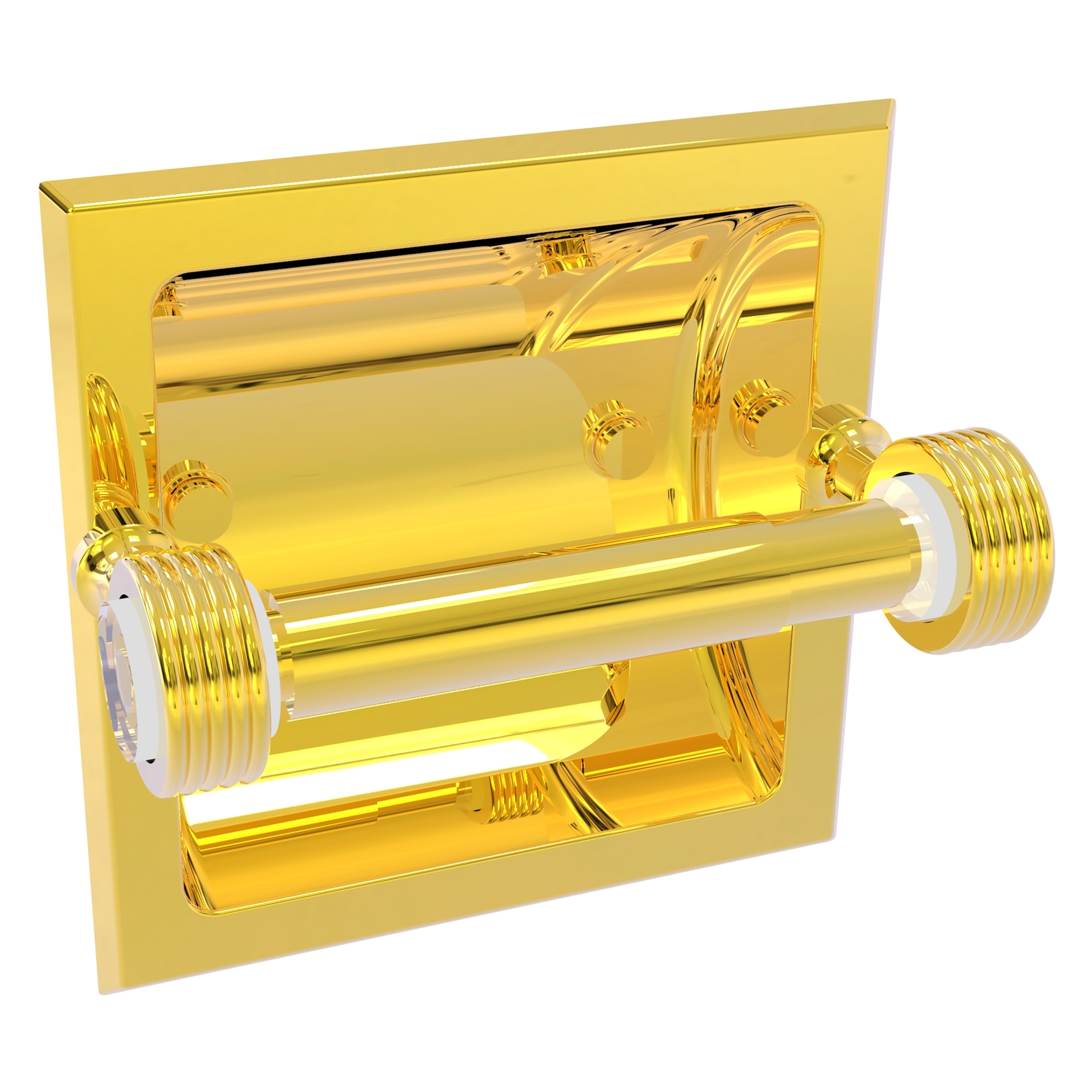 Allied Brass PG-24CG-PB Pacific Grove Polished Brass Recessed Double post Toilet Paper Holder 1 -Rolls with Storage