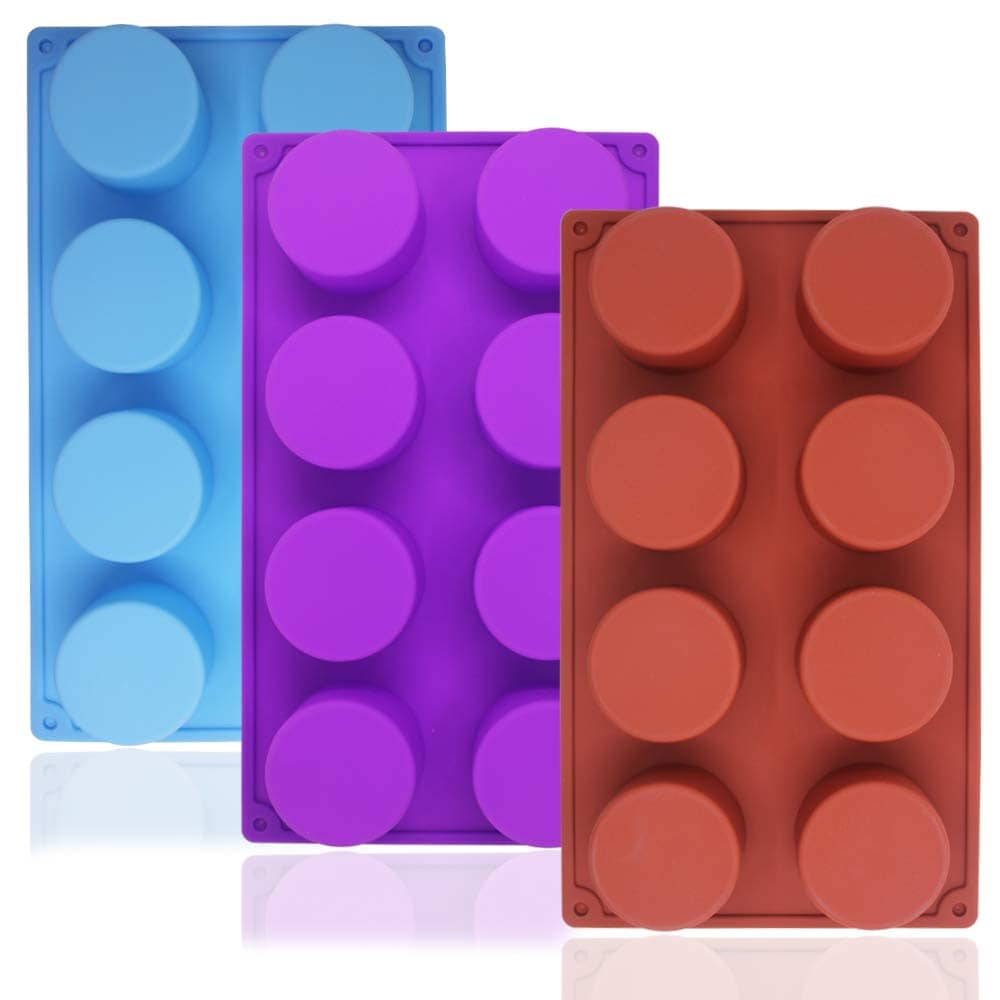 Aoibox  8 Cavity Round Silicone Baking Molds 3 Pack Food Grade Nonstick Trays for Cake Candy Muffin and Ice Cube