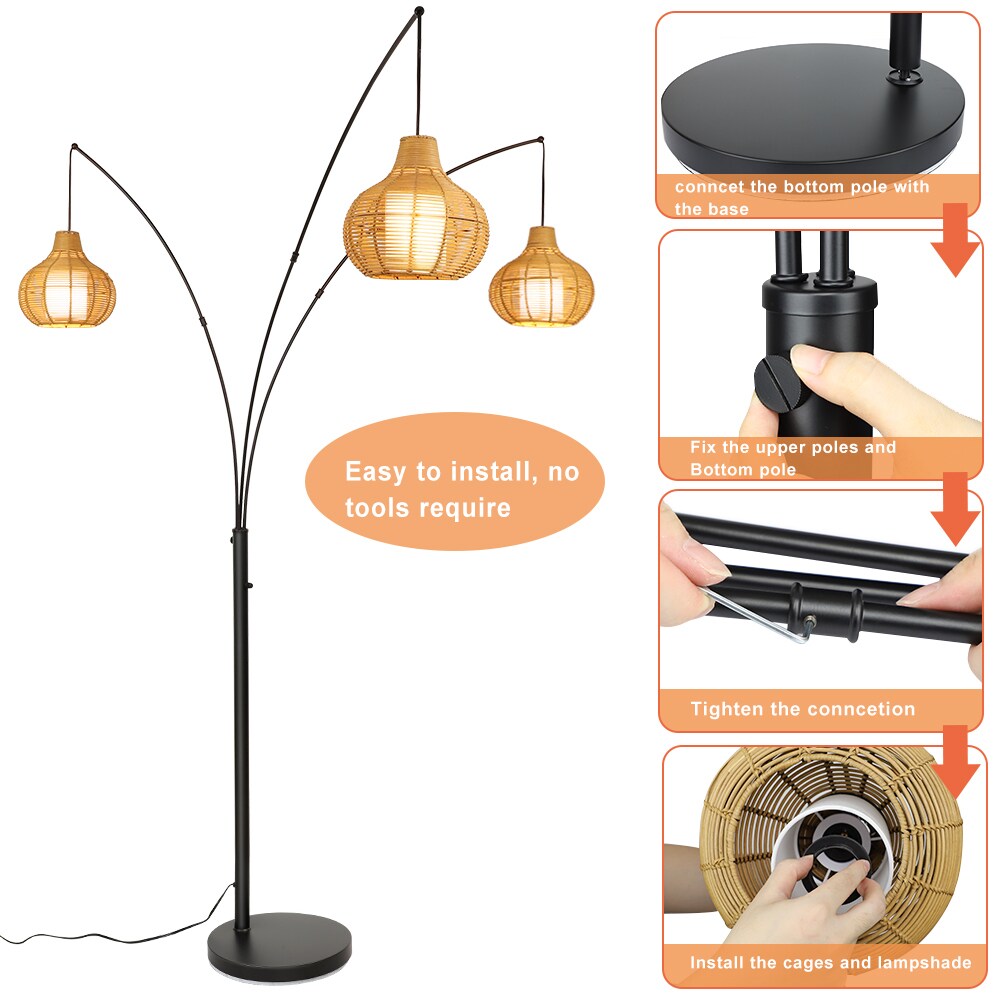 Depuley 90-Inch Black Adjustable Rattan Torchiere Floor Lamp