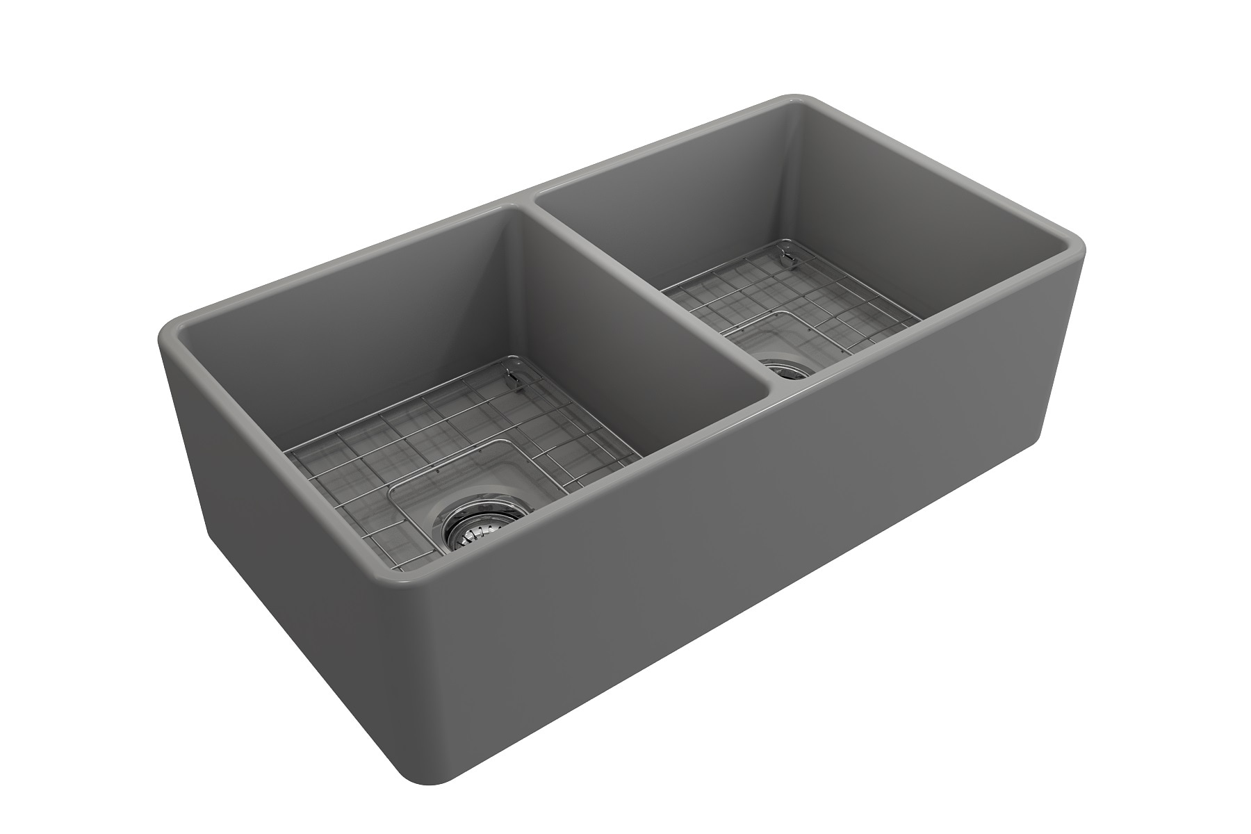 Bocchi Classico Farmhouse Apron Front 33 In X 18 In Matte Gray Fireclay Double Equal Bowl 1125