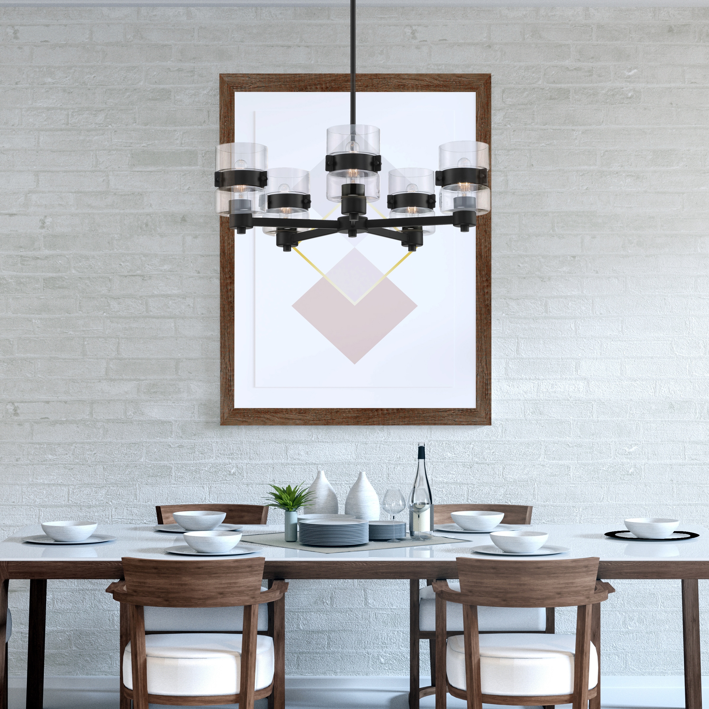 Midnight LA Chic 26" Matte Black 5-Light Chandelier with Clear Glass