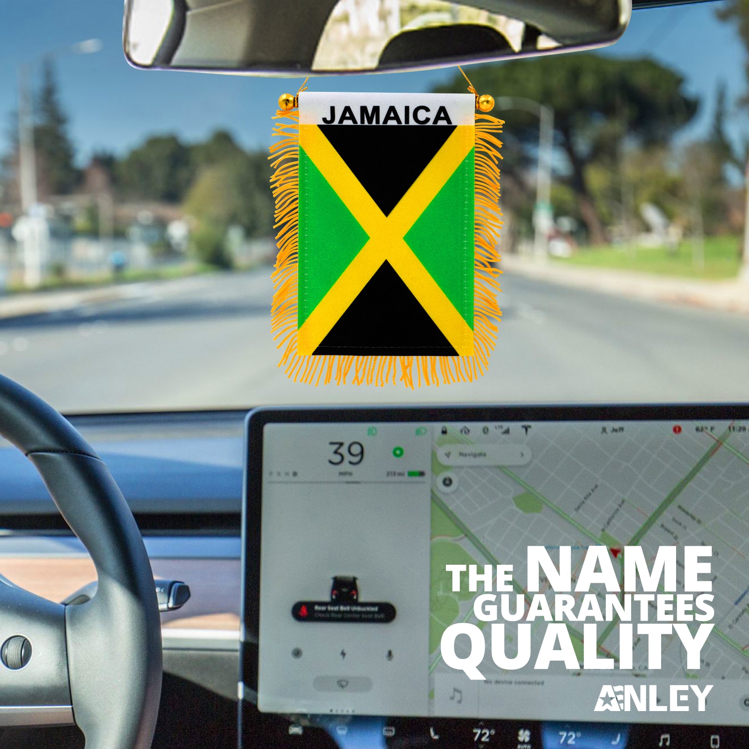 Jamaica 4" x 6" Fringed Gold and Green Hanging Flag