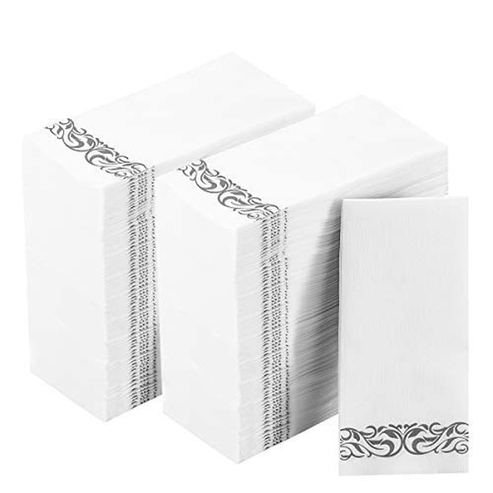 Etokfoks  White Silver Family Disposable Paper Dinner Napkins Bathroom Hand Towels Soft Absorbent Decorative 200 pcs