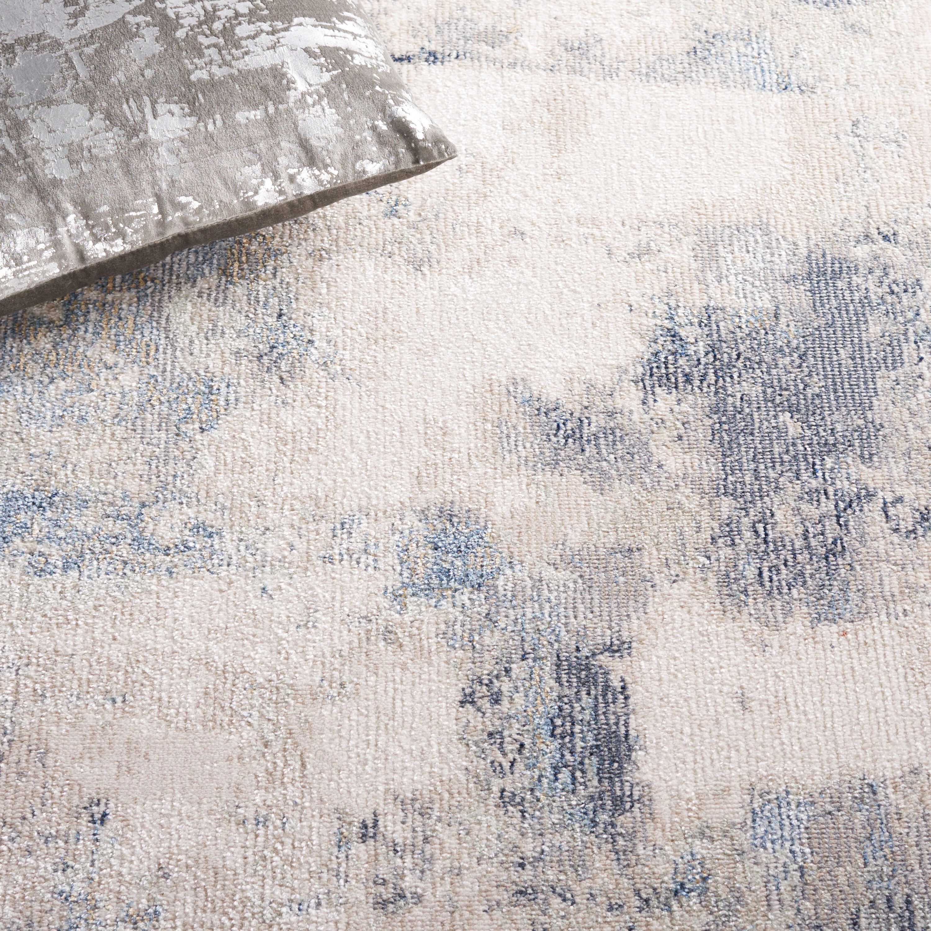 Modern Blue and Gray Synthetic Square Washable Area Rug