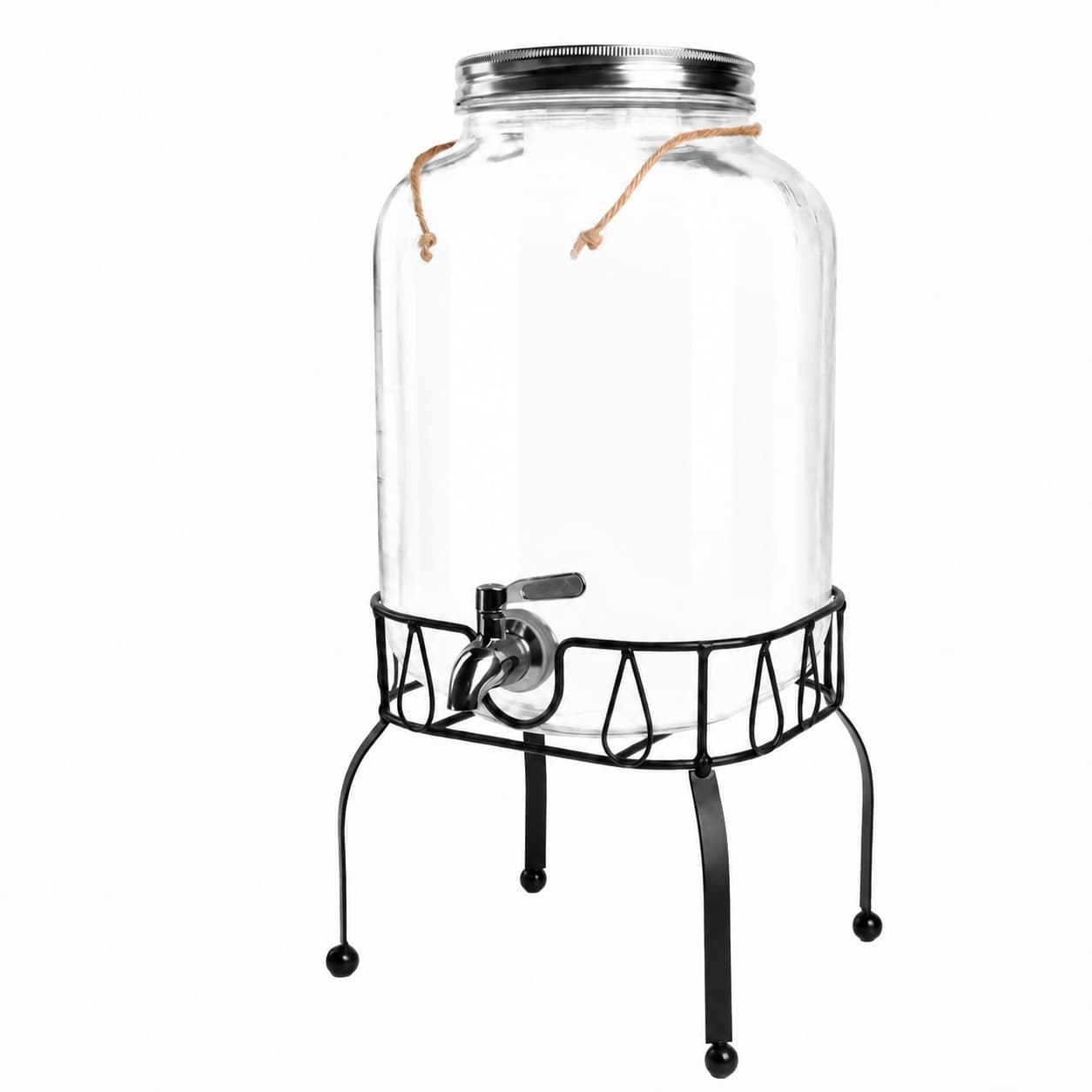 Aoibox  2 Gallon Glass Beverage Dispenser Jar with Stainless Spigot Metal Stand Ice Cylinder 16 2 x 10 in Jars