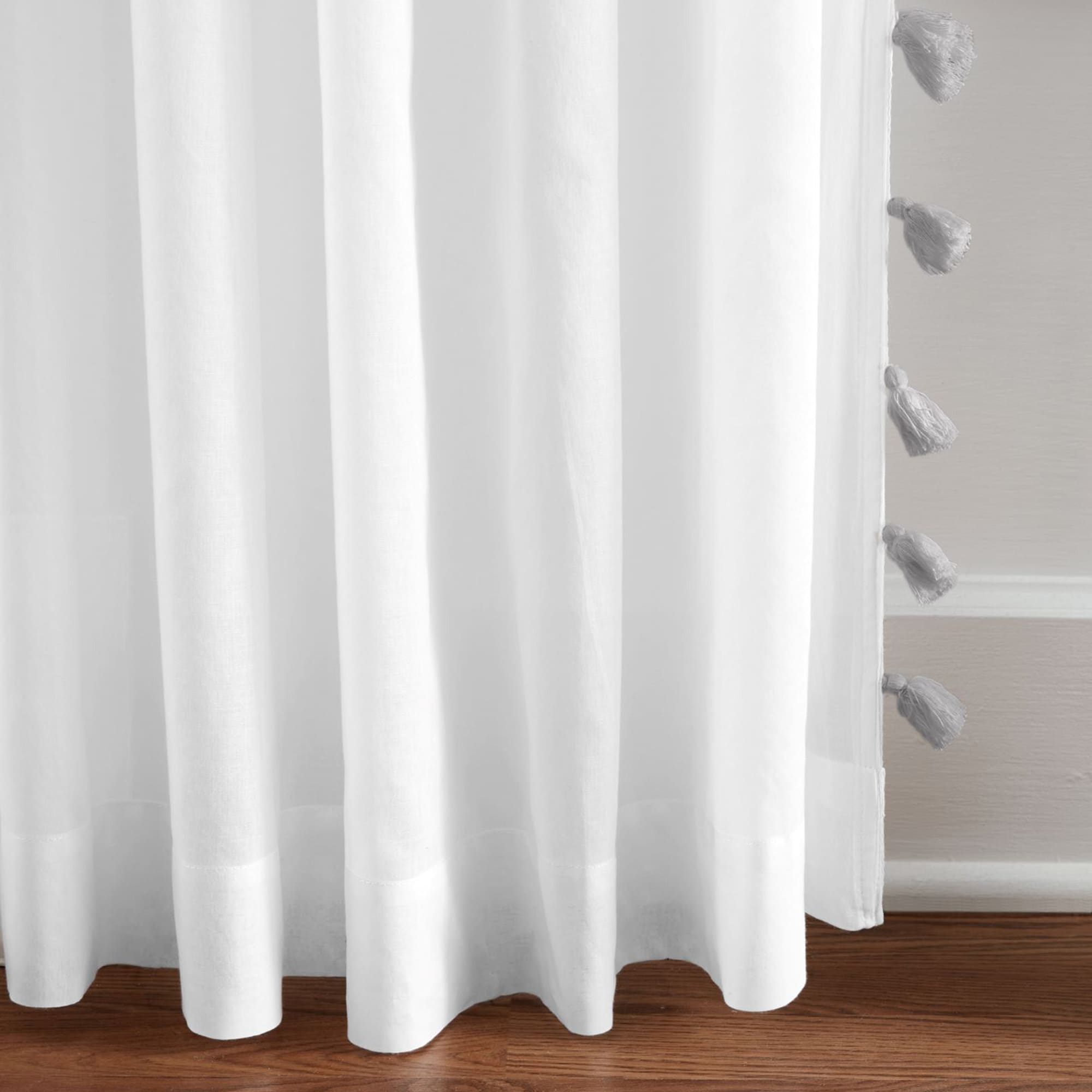 Bianca Gray Cotton Semi-Sheer Rod Pocket Window Curtain Panel with Tassels