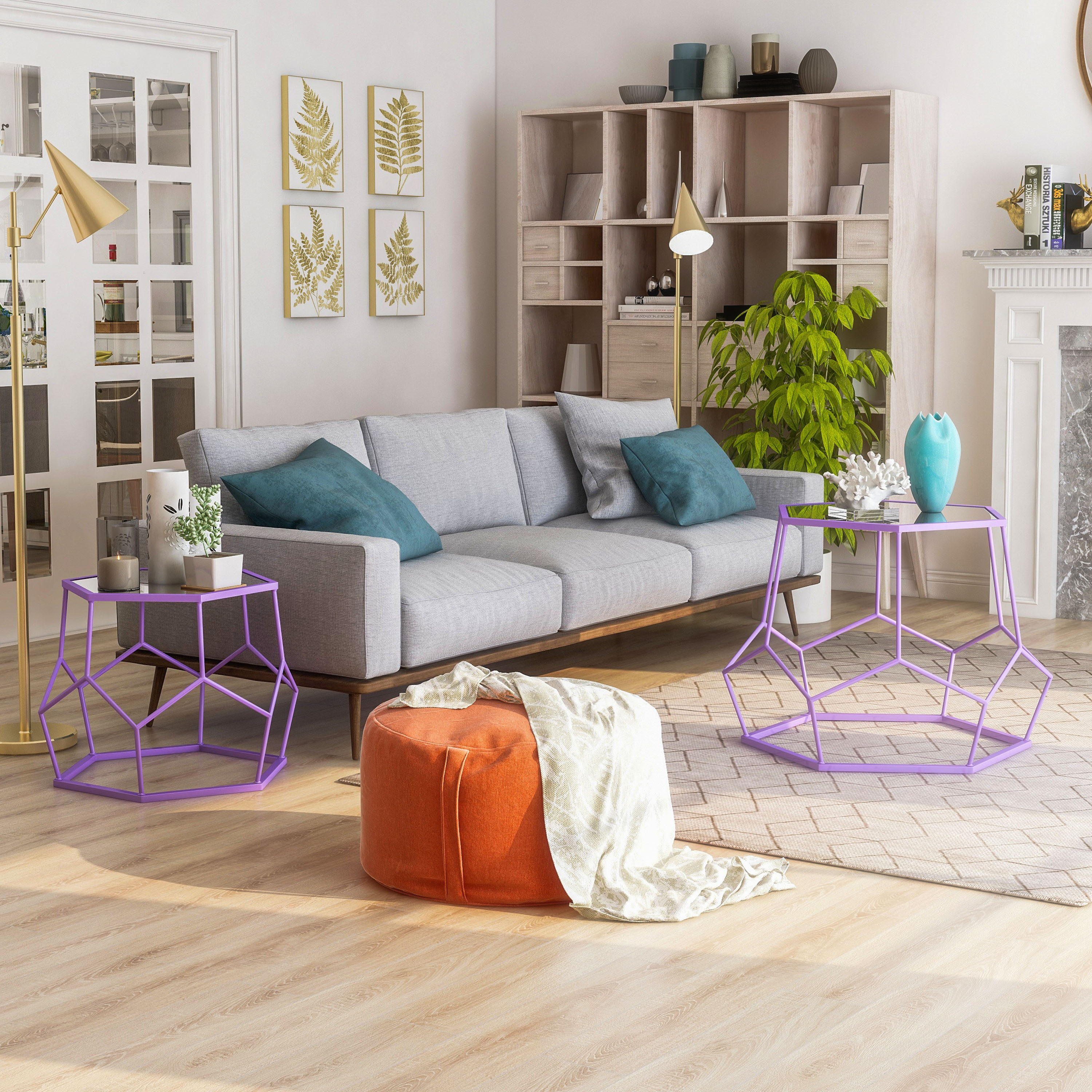 Furniture of America IDF-AC324PR Rittan 31.88-in W x 22.38-in H Purple Mirror Hexagon Eclectic End Table Assembly Required