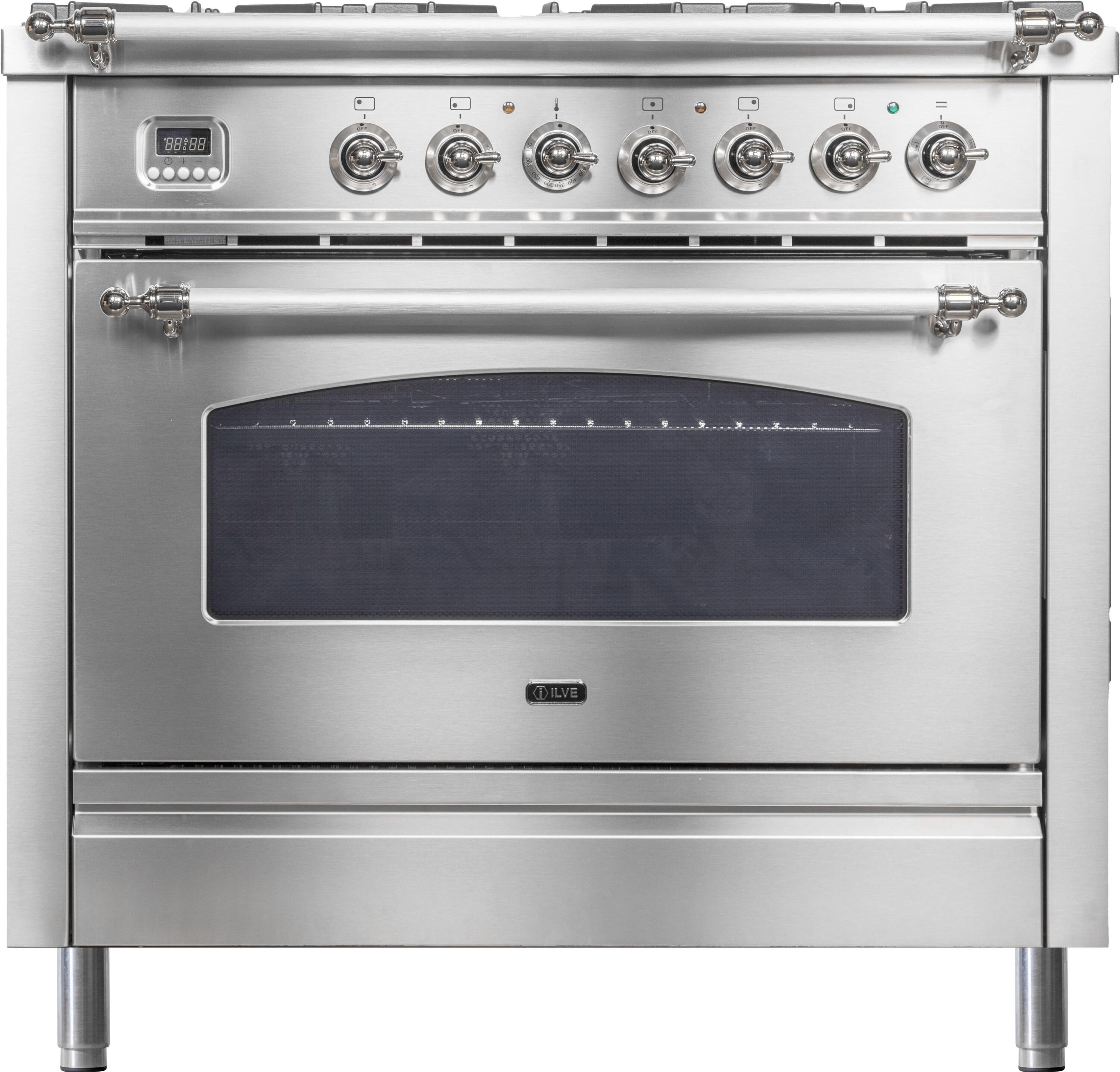 achter Fondsen Ondeugd ILVE Nostalgie 36-in 5 Burners 3.55-cu ft Self-cleaning Convection Oven  Freestanding Gas Range (Stainless Steel/Chrome Trim) in the Single Oven Gas  Ranges department at Lowes.com