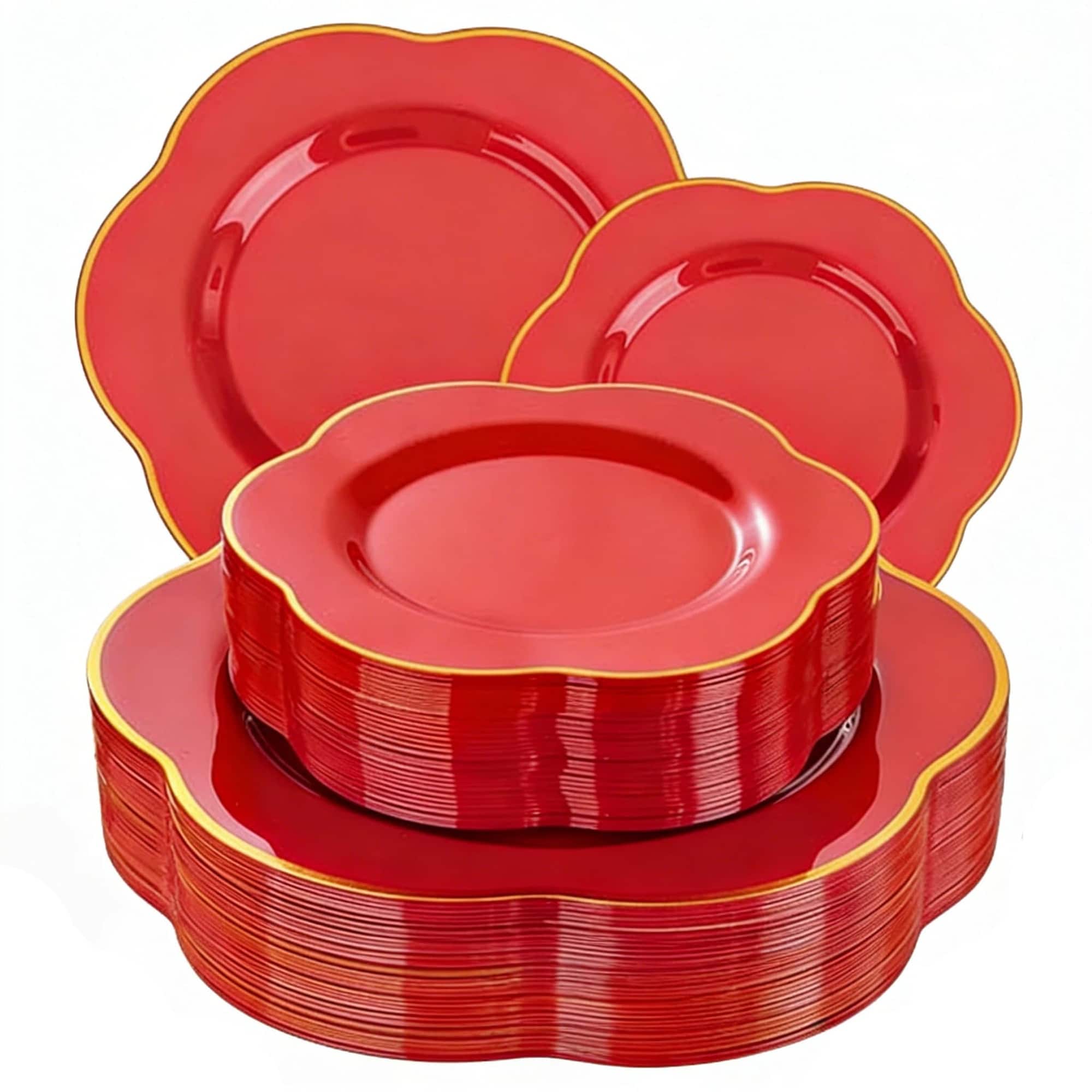 Aoibox - 50 Piece Set of Heavy Duty Red Plastic Plates Including 25 Dinner Plates and 25 Dessert...