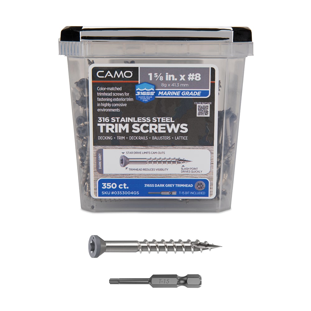 CAMO 0353004GS Dark Grey #8 x 1-5/8-in Stainless steel Exterior Trim screws ( 350 -Per Box )