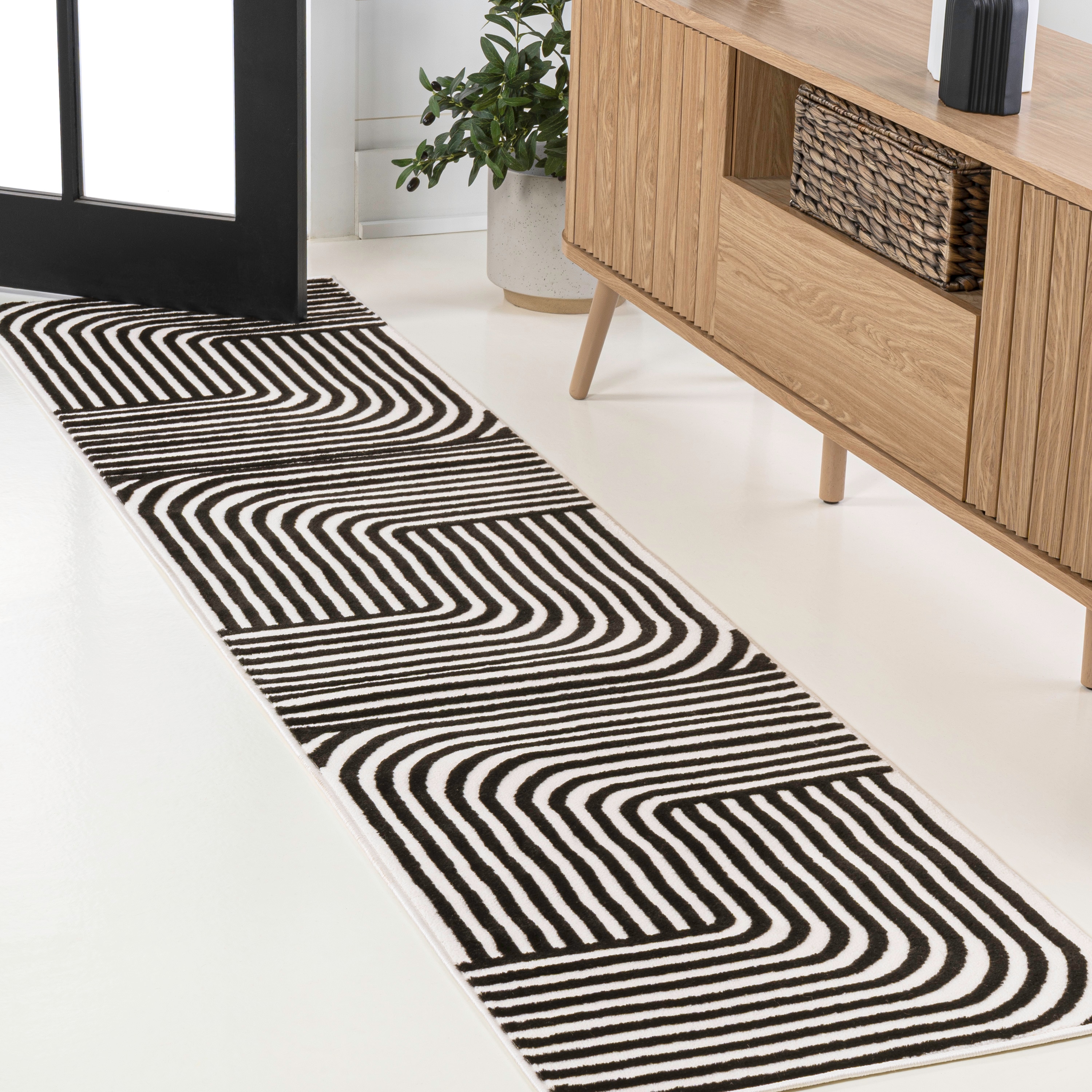 JONATHAN Y - SCANDINAVIAN Odense High-Low Minimalist Angle 2 x 8 (ft) Loomed Polypropylene Black...