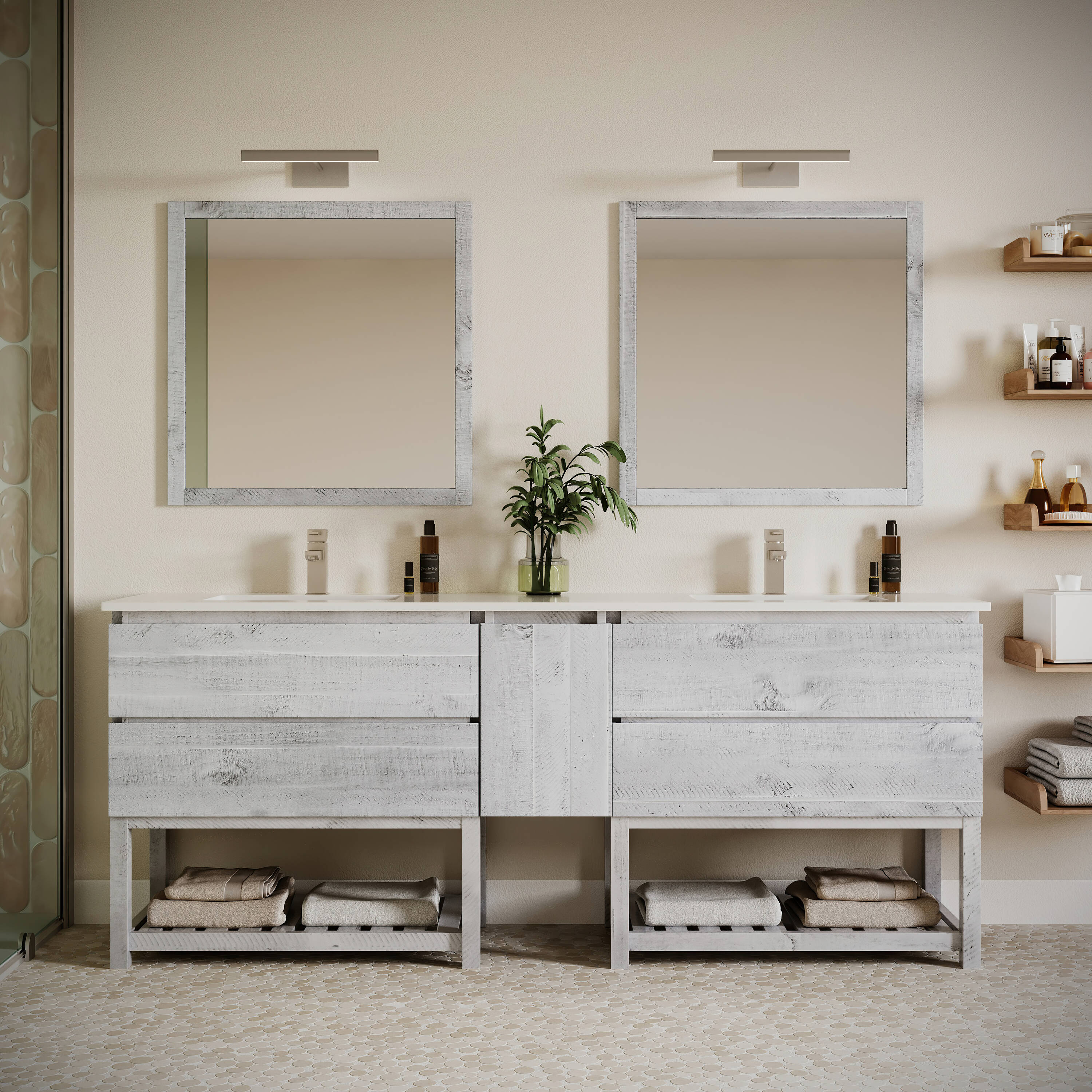 Fresca FCB31361236RWHFSCWHU Formosa 84-in Rustic White Undermount Double sink Bathroom Vanity with White Quartz Top