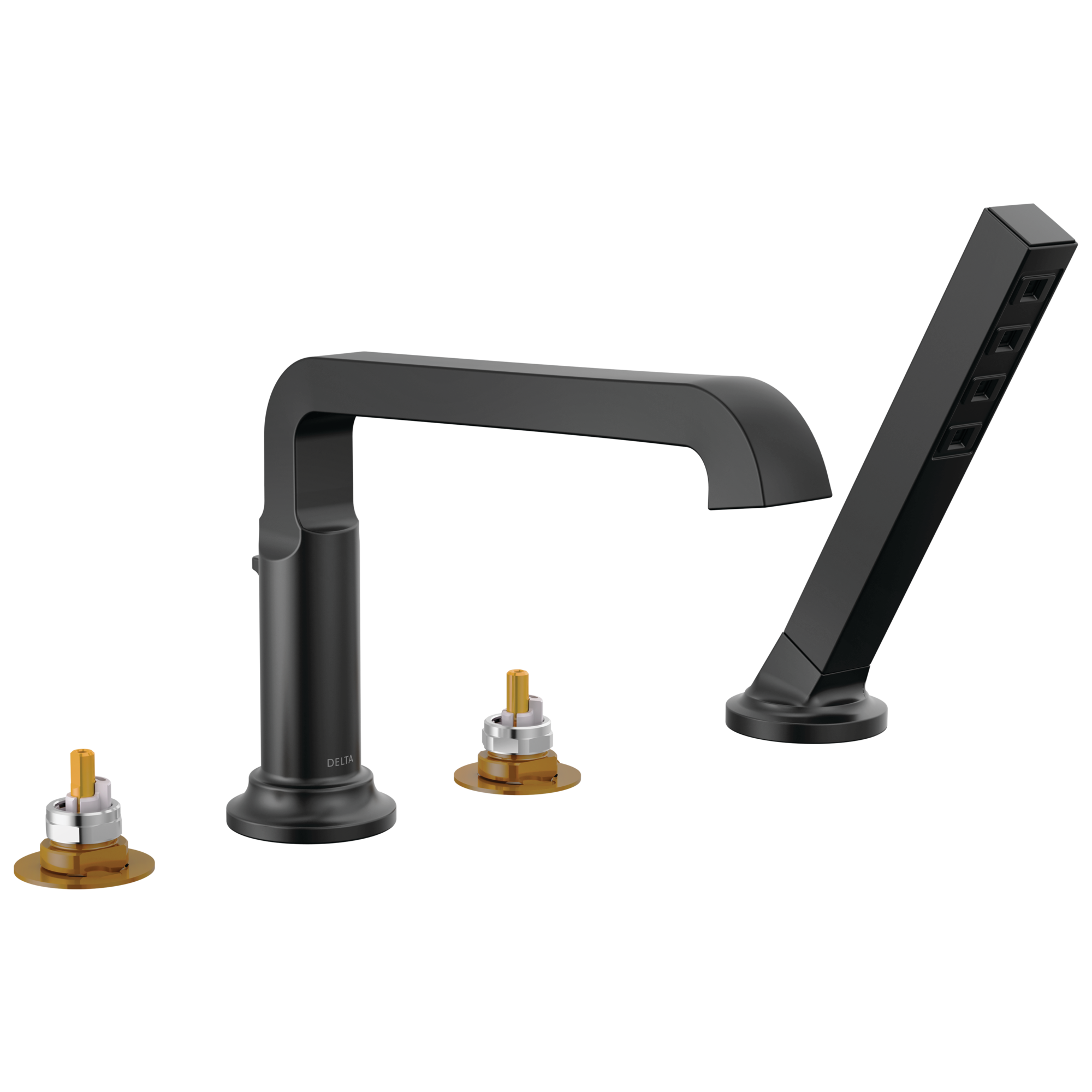 Delta T4789-BLLHP Tetra Matte Black Sold separately Deck-mount Roman Low-arc Bathtub Faucet with Hand Shower