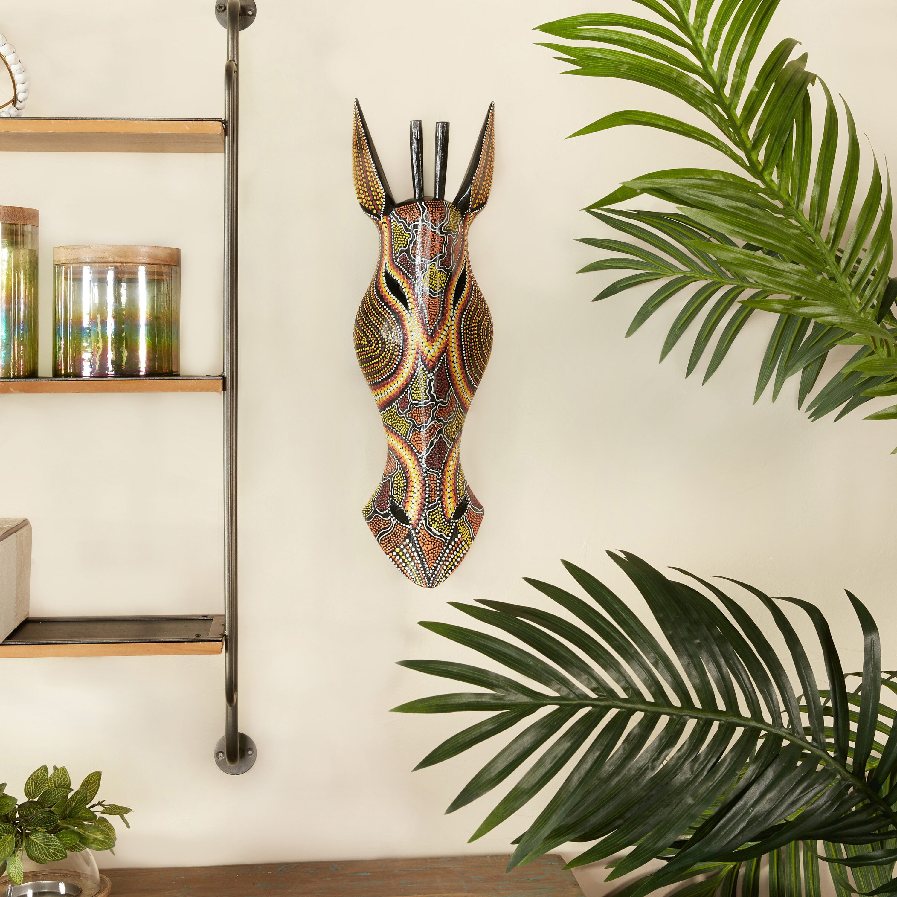 Grayson Lane 36676 6-in W x 20-in H Wood Spotted Horse Bohemian Wall Sculpture