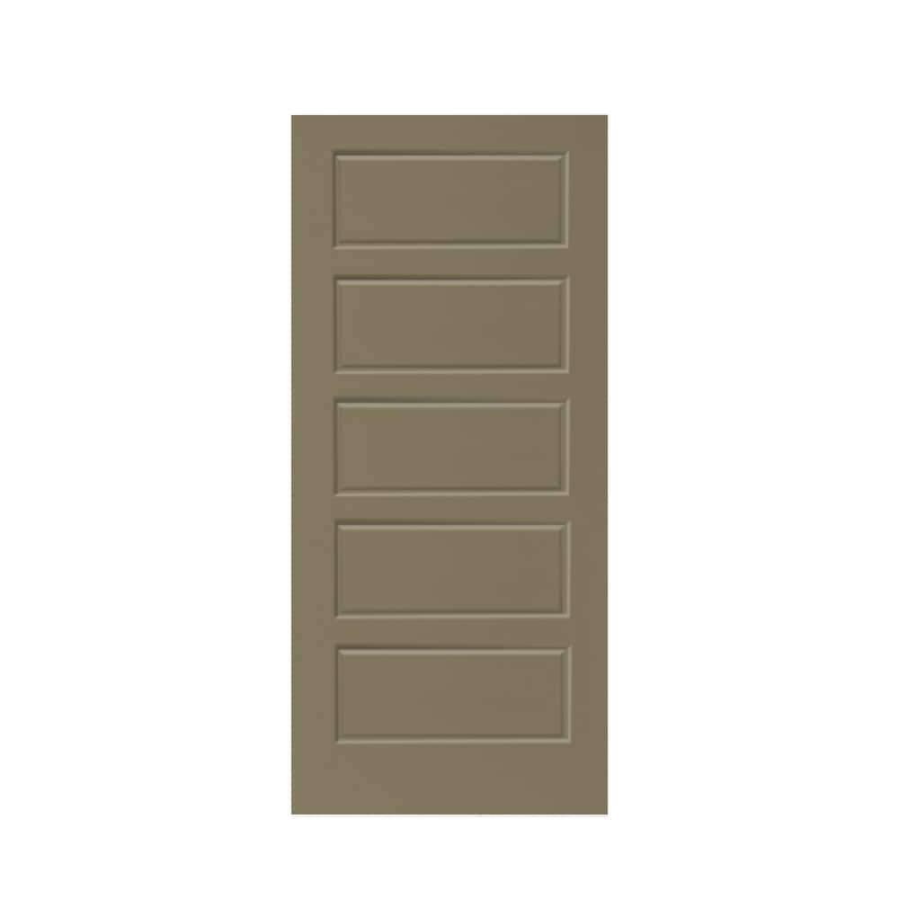 CALHOME PK-5PANEL-RS-30SL 30-in x 80-in Olive Green Stained MDF Hollow core Single Barn Door (Hardware Not Included)