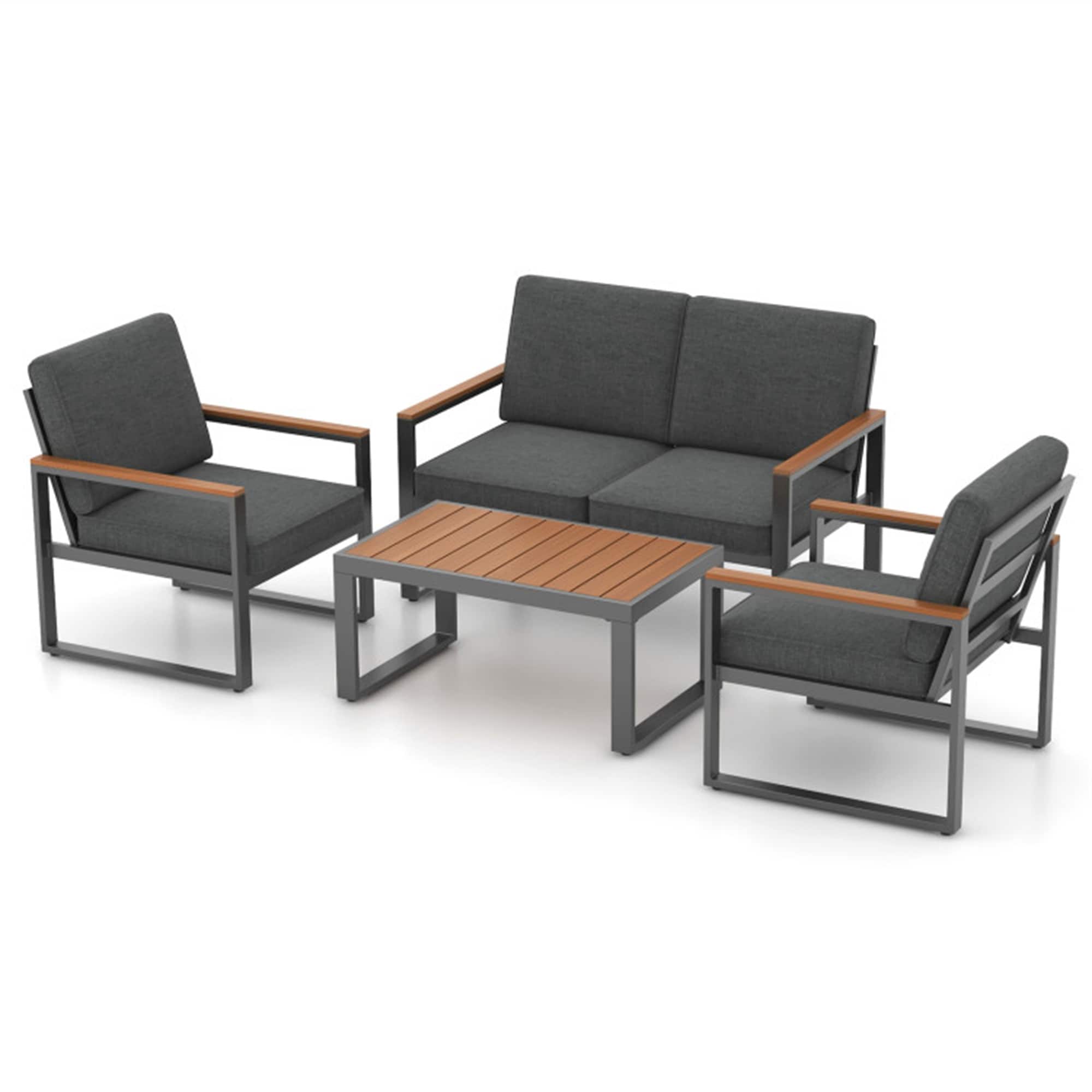 BABOOM BOM-1227AAE-OR Aluminum Frame Patio Furniture Set 4 -Piece Patio Conversation Set with Gray Cushions