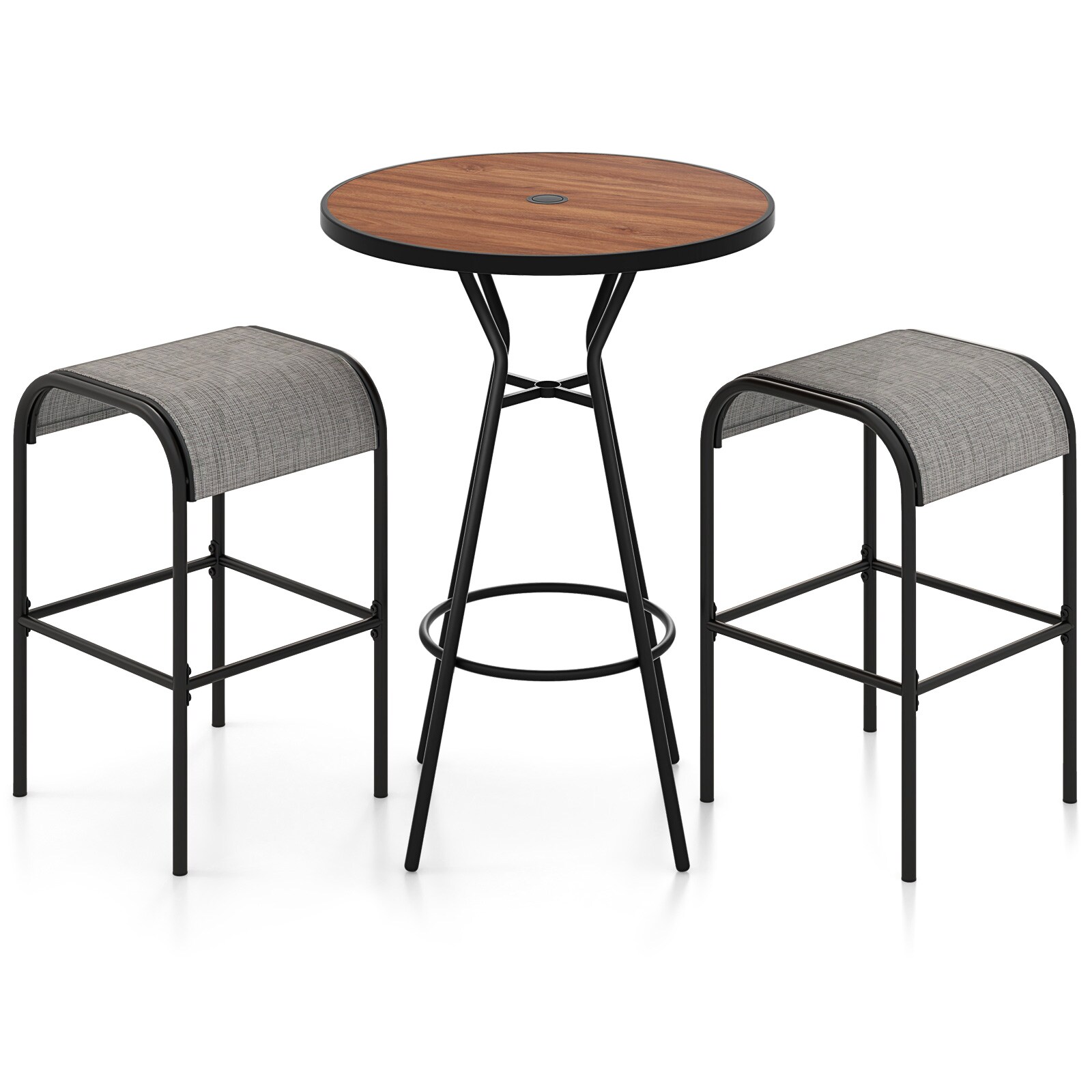 Volenca 3-Piece Round Patio Bar Table Set with 1.6-in Umbrella Hole and 2 Stools 400-lb Stool