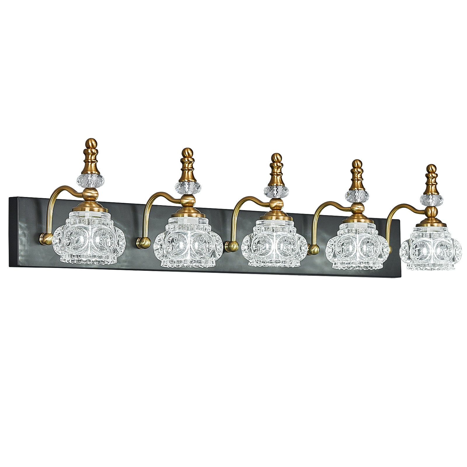 ZHLLMQ Vanity 35.43in 5-Light Black Gold Two-Tone Finish Non-Integrated LED Vintage Textured Glass Crystal Bathroom Vanity Light
