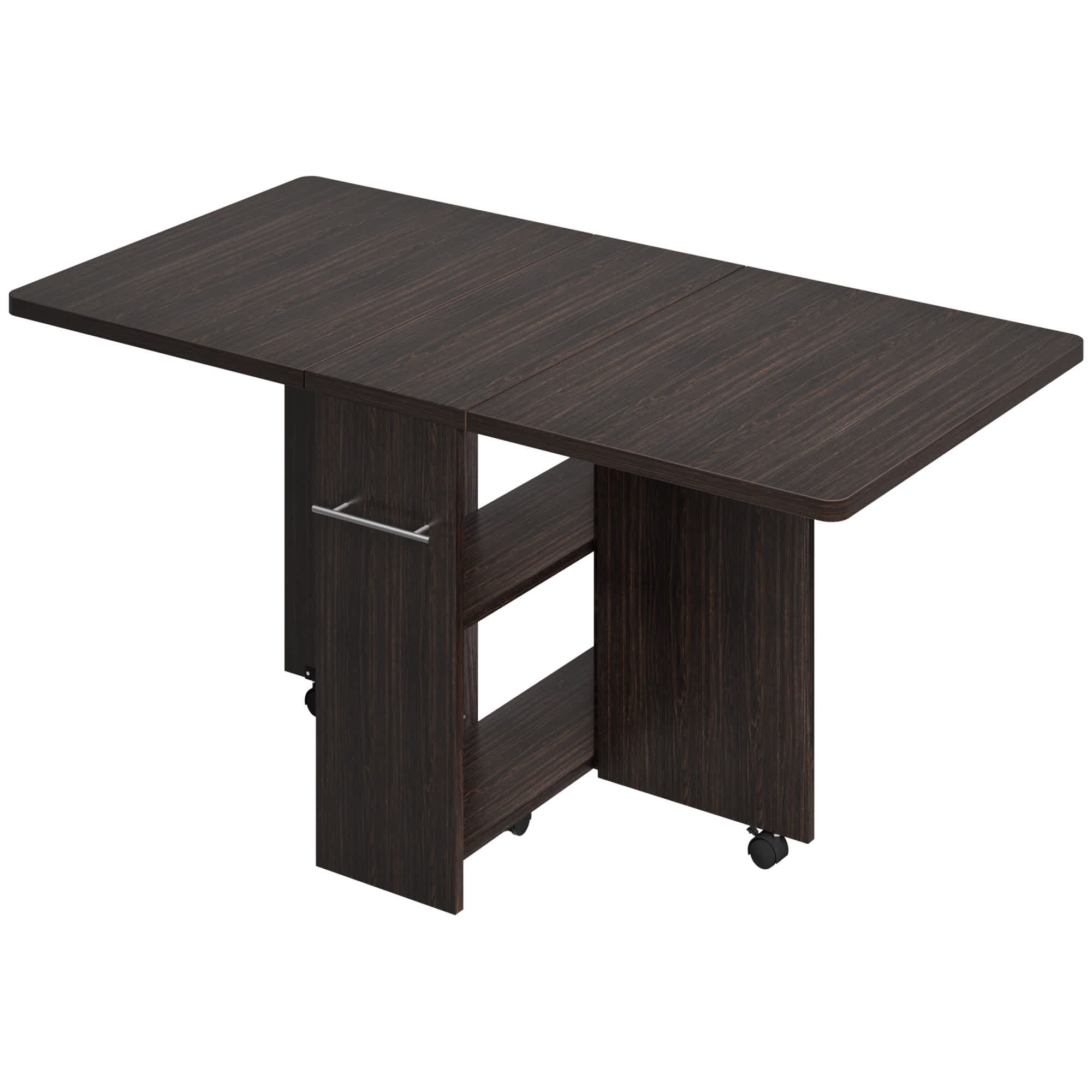 WhizMax PHO-0Y5P3INL-KLN Movable Space Saving Foldable Kitchen Table for 4 with 2 Storage Shelf and 6 Wheels for Small Spaces Kitchen and Dining Room Brown