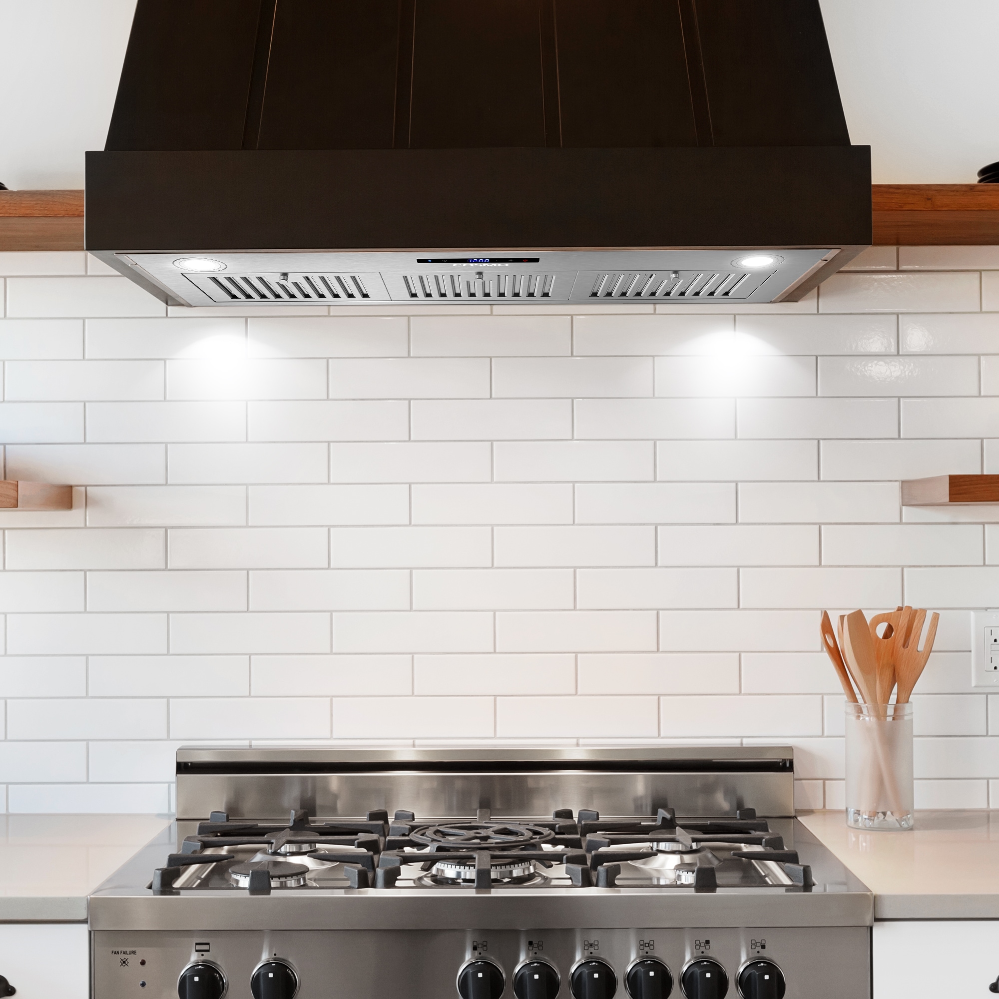 Cosmo 36" Stainless Steel Insert Range Hood with LED Lights