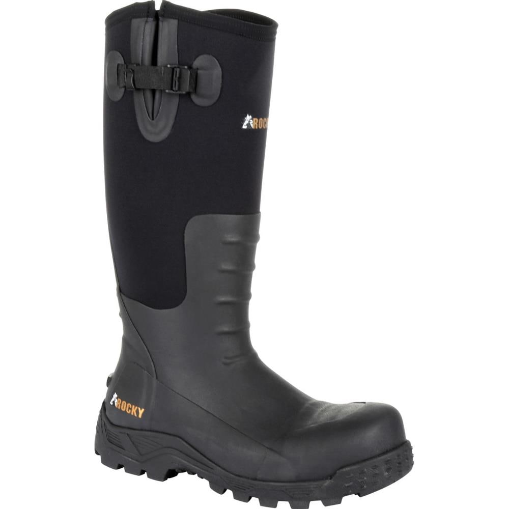 Rocky Mens Black Waterproof Steel Toe Rubber Boots Size: 10 Medium in the  Footwear department at