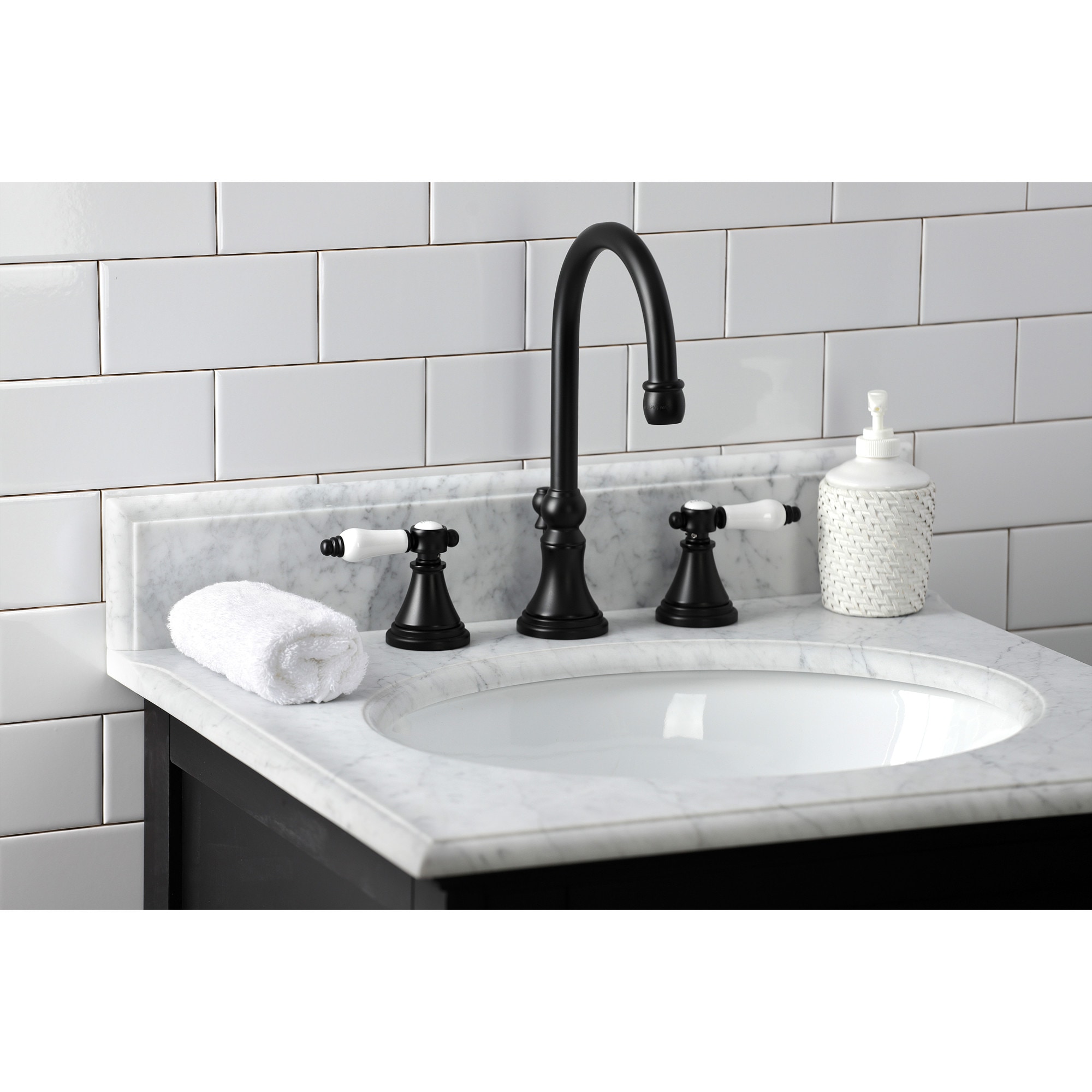 Kingston Brass WLKS2980BPL Bel-Air Matte black Widespread 2-handle High-arc Residential Handle Bathroom Sink Faucet with Drain