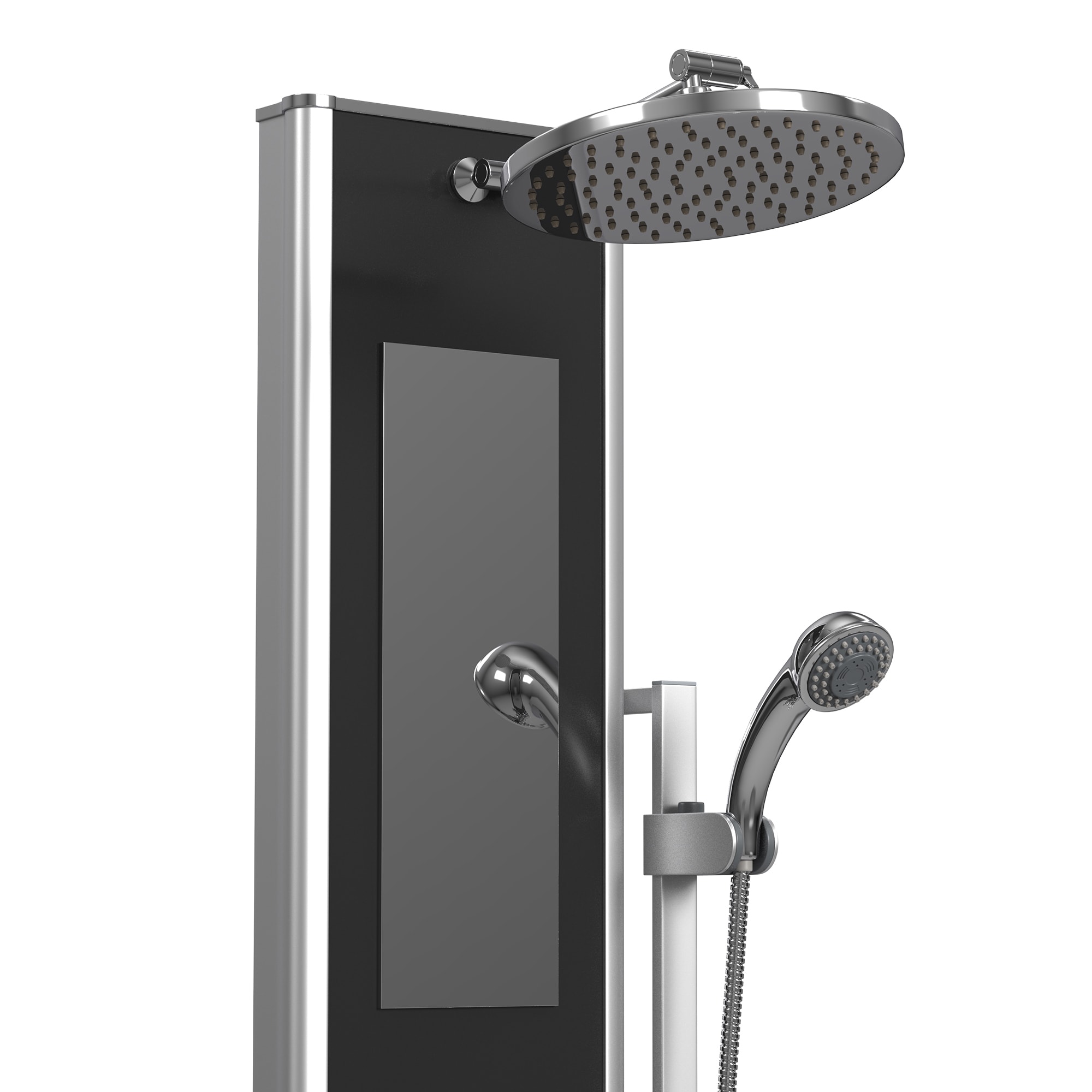 Black Tempered Glass Shower Panel with Dual Shower Heads
