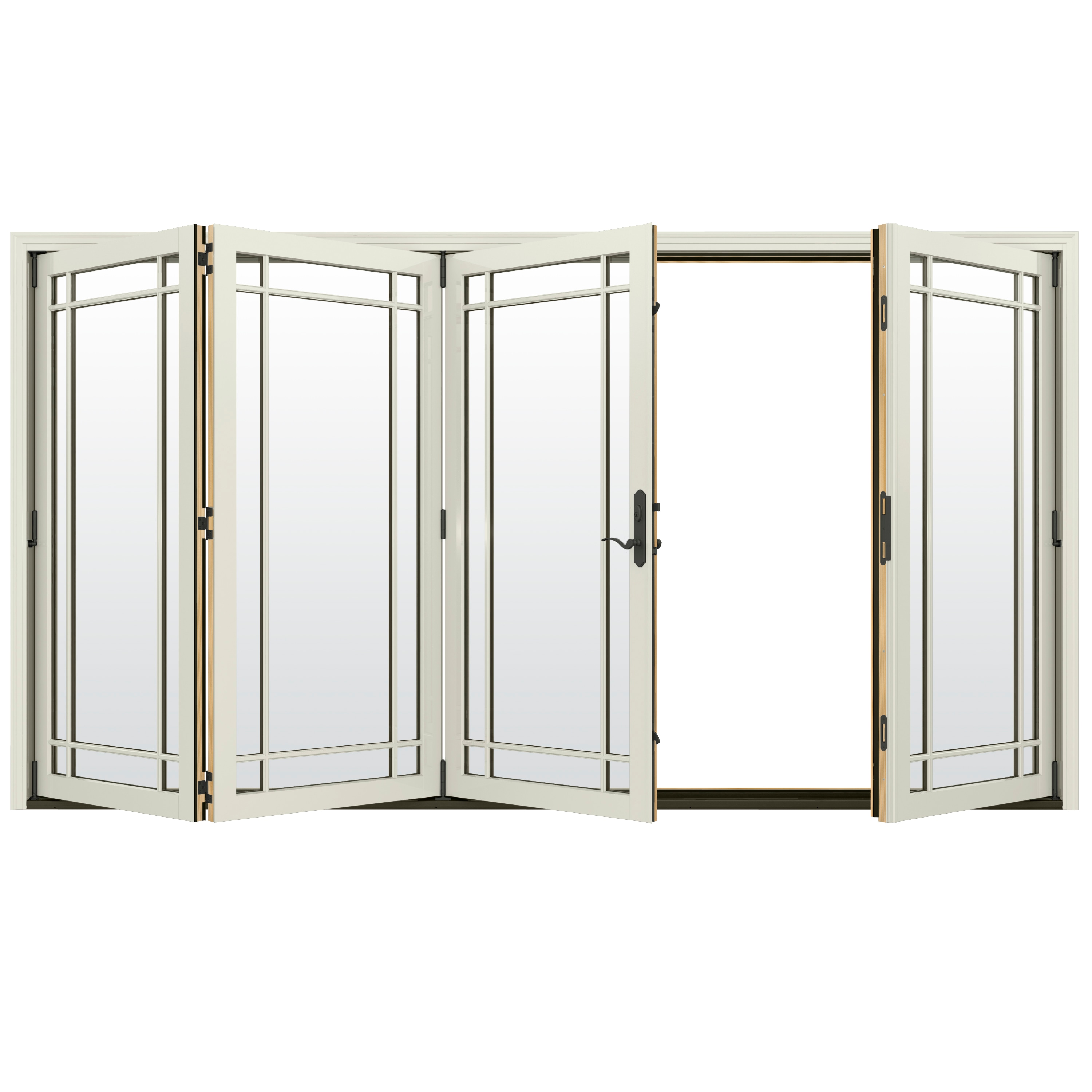 124-in x 96-in Low-e Argon Simulated Divided Light Vanilla Clad-wood Folding Left-Hand Outswing Patio Door in Off-White | - JELD-WEN LOWOLJW247800067