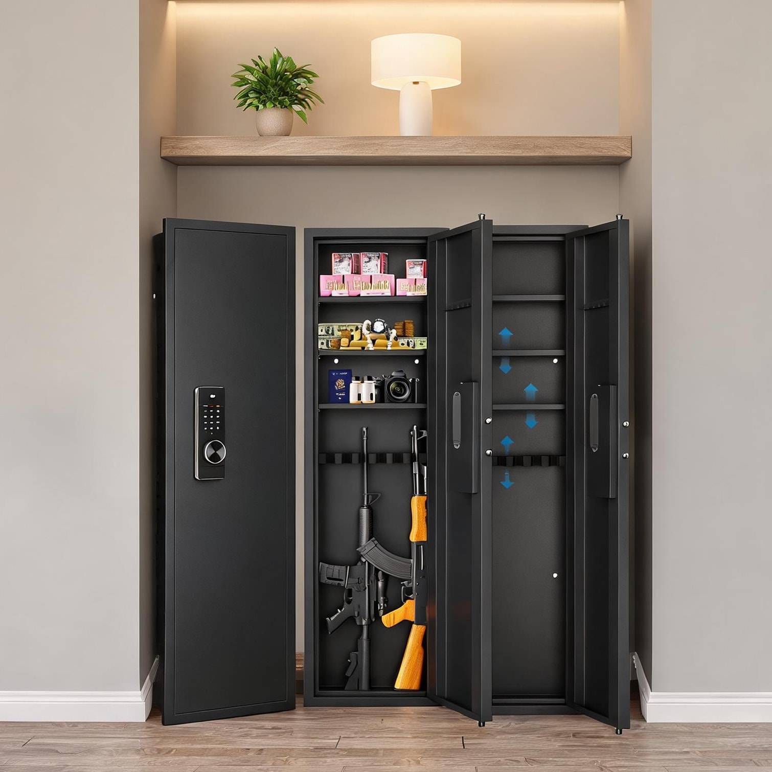 Watnature Discreet 53-inch in-wall rifle and valuables safe with touch panel and adjustable shelving