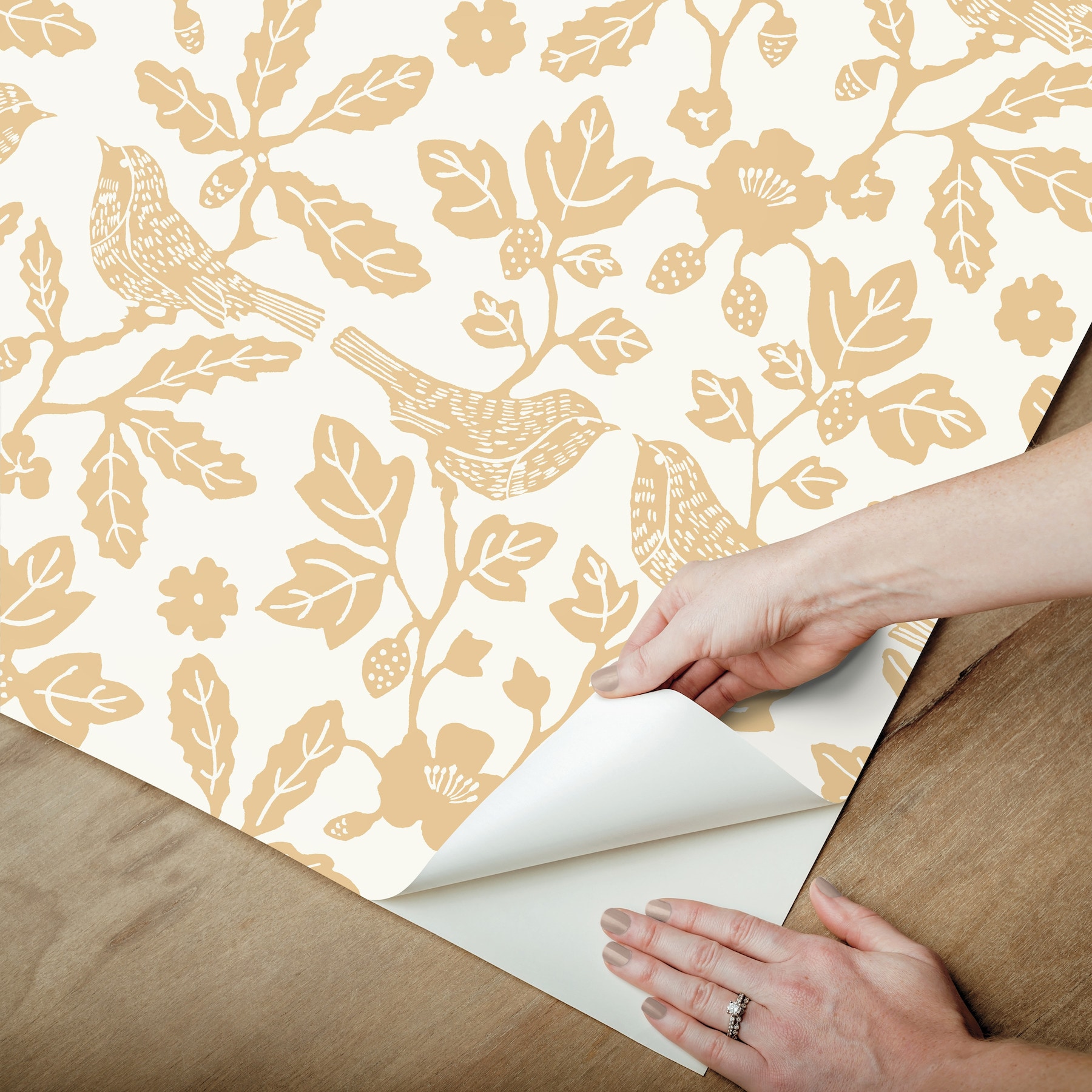 Ochre Yellow Damask Self-Adhesive Peel and Stick Wallpaper