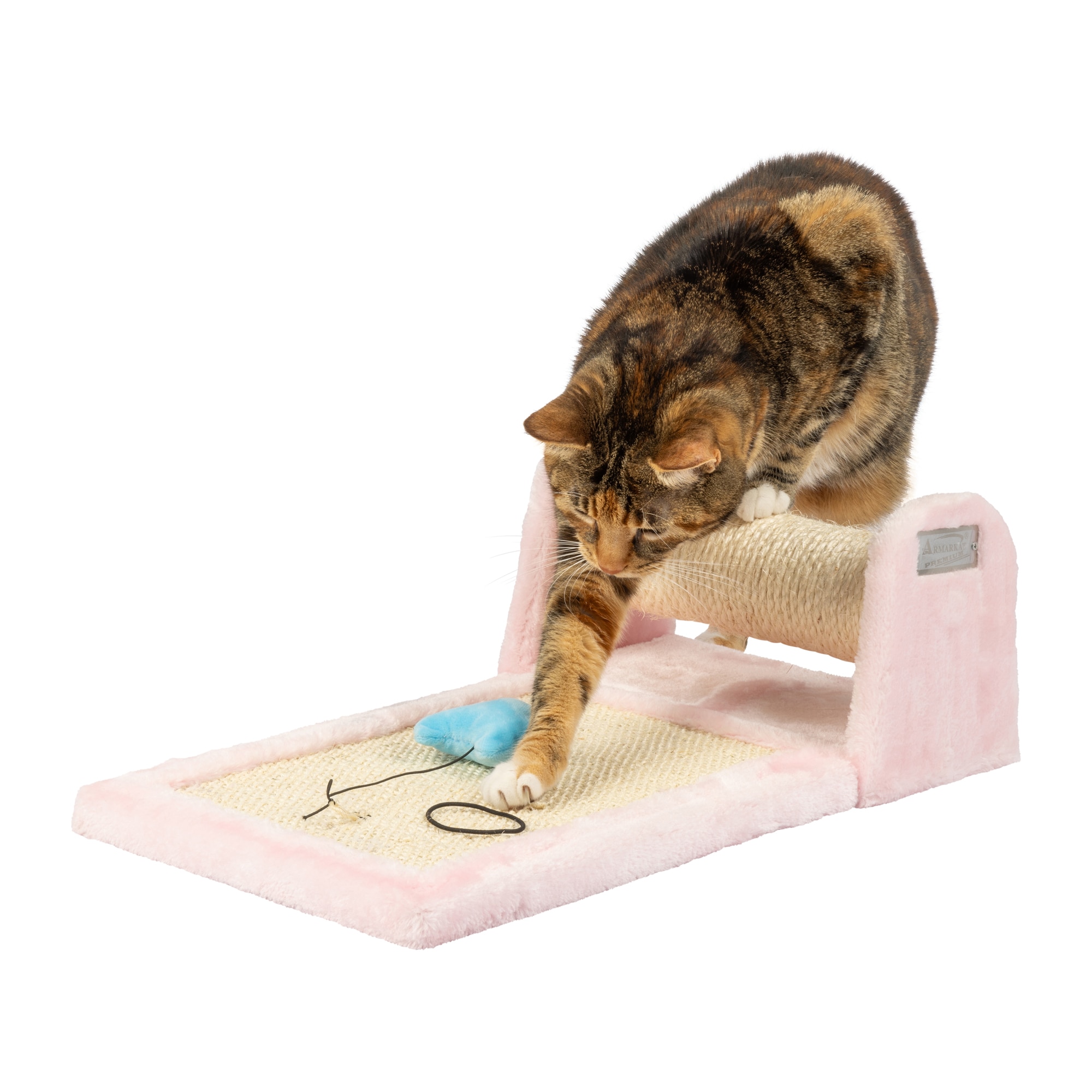 Pink Faux Fur and Sisal Rolling Cat Scratcher