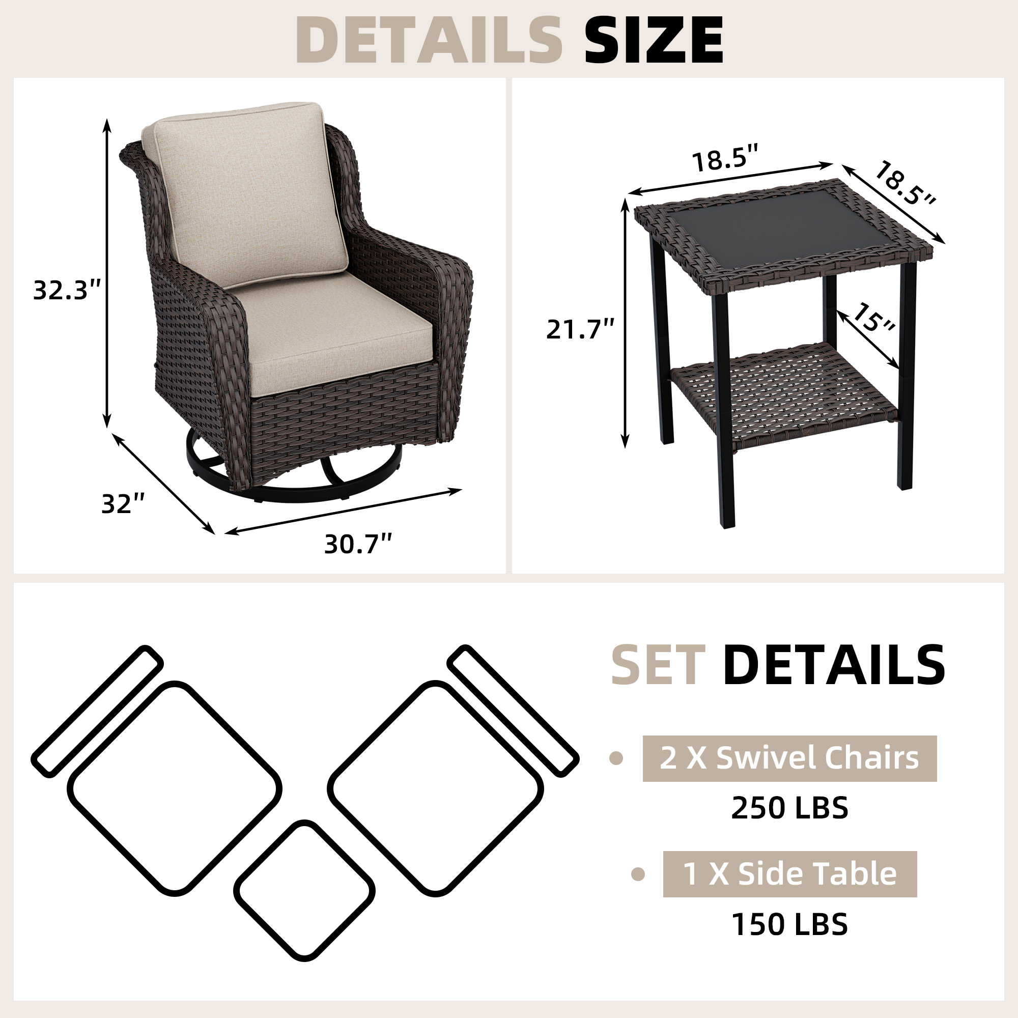 Gardenbee HGL-MA09A5-BGE Patio-Conversation-Sets - View #3