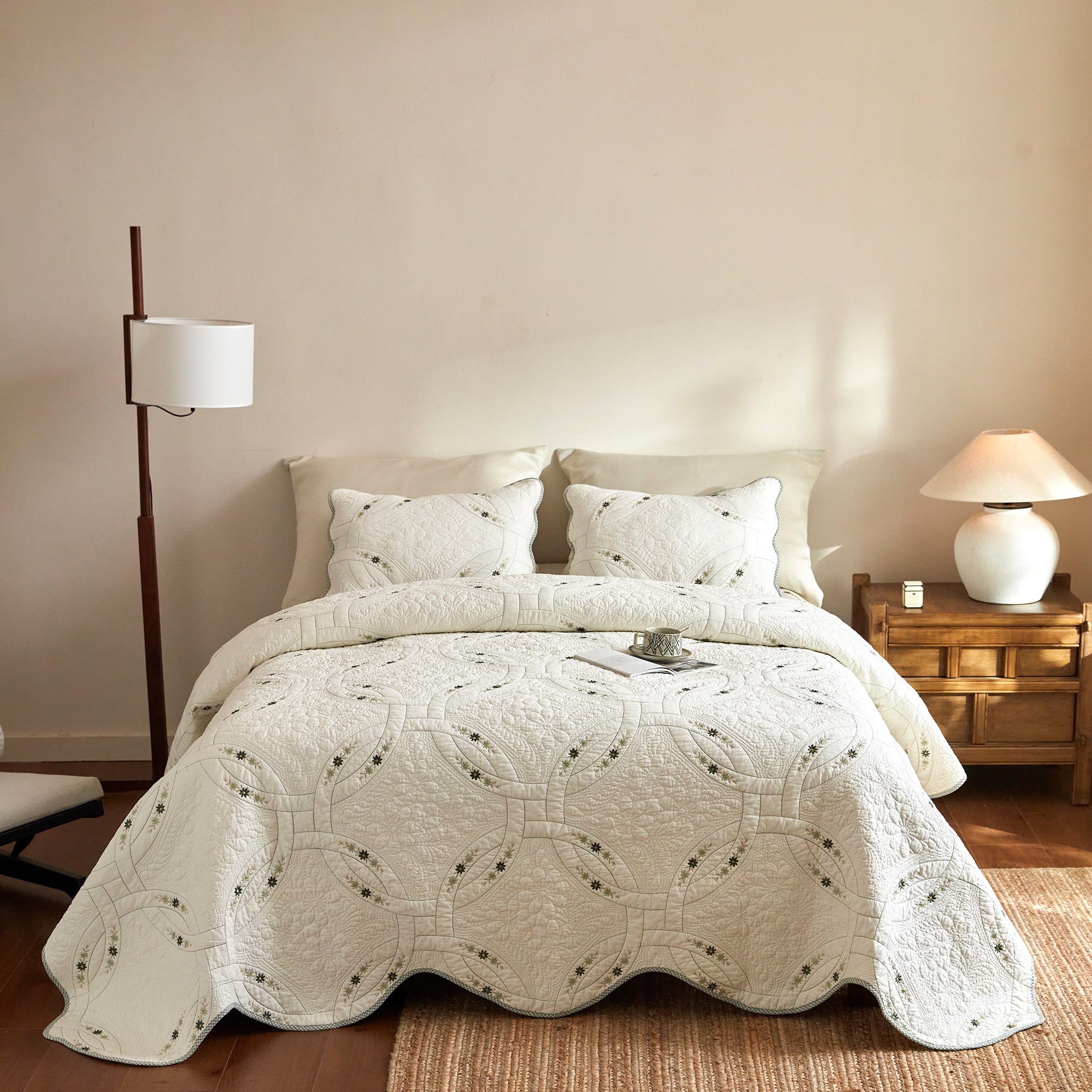MarCielo 3Pcs Lightweight Cotton Quilt Bedspread Set King size  European Cottage Floral