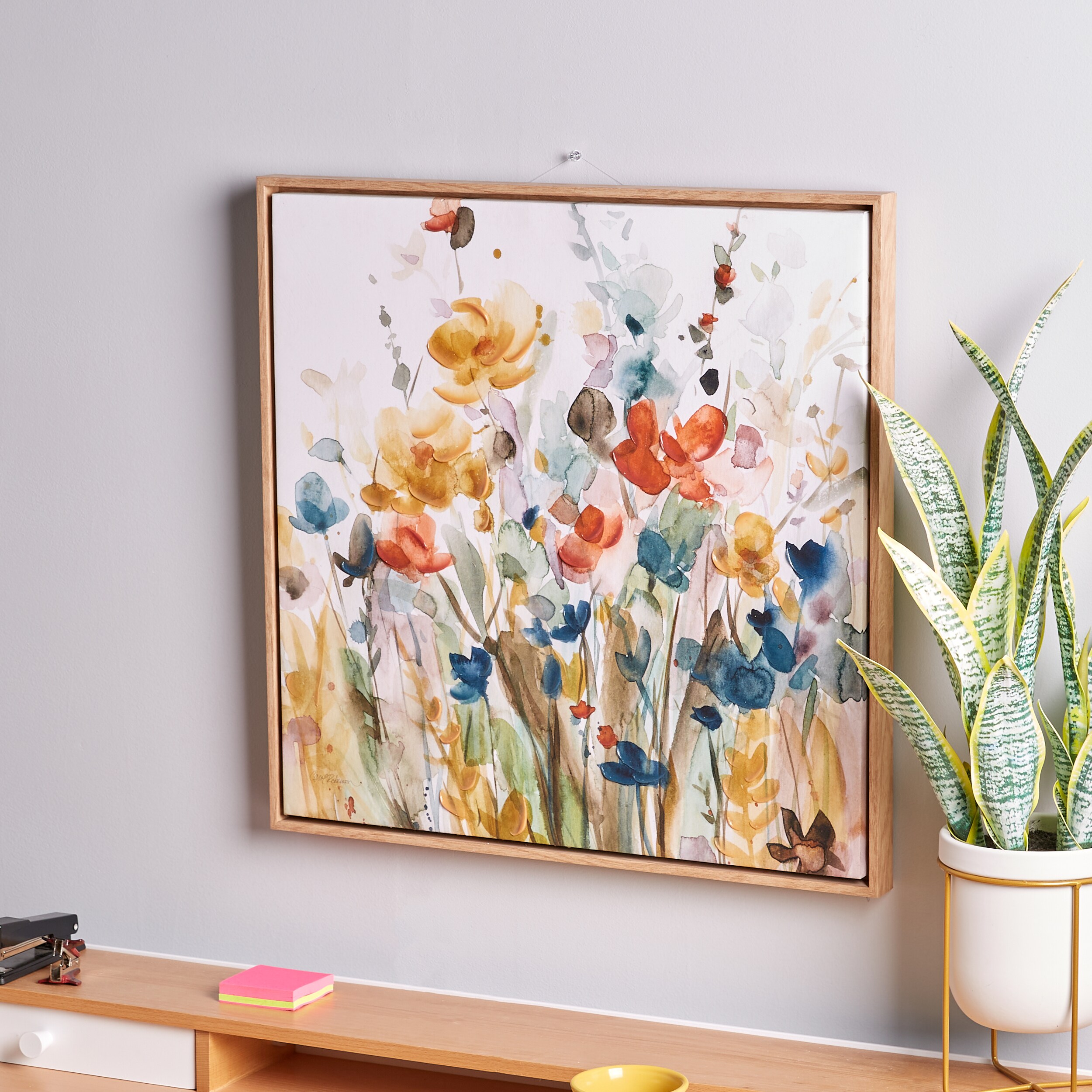 allen + roth Light Brown Framed 24-in H x 24-in W Floral Painting in ...