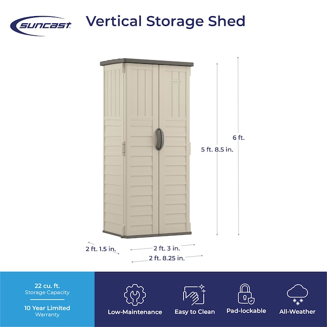 Suncast 2 ft. x 2 ft. Plastic Vertical Storage Shed with Floor Kit Suncast 2 ft. x 2 ft. Plastic Vertical Storage Shed with Floor Kit