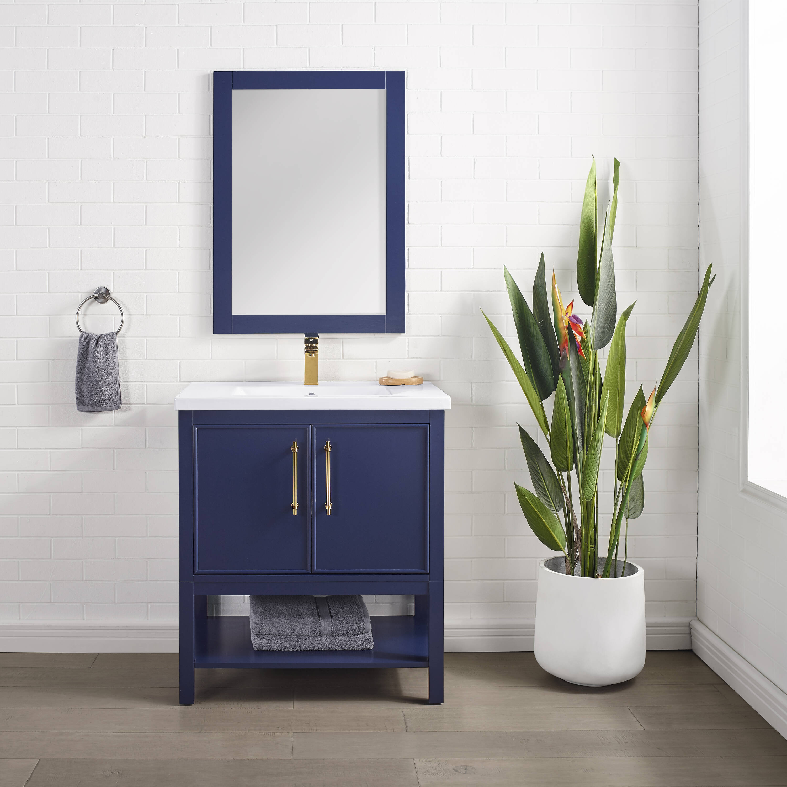 30 Inch Navy Blue Shaker Single Sink Bathroom Vanity with Drawers on the Left main image 1
