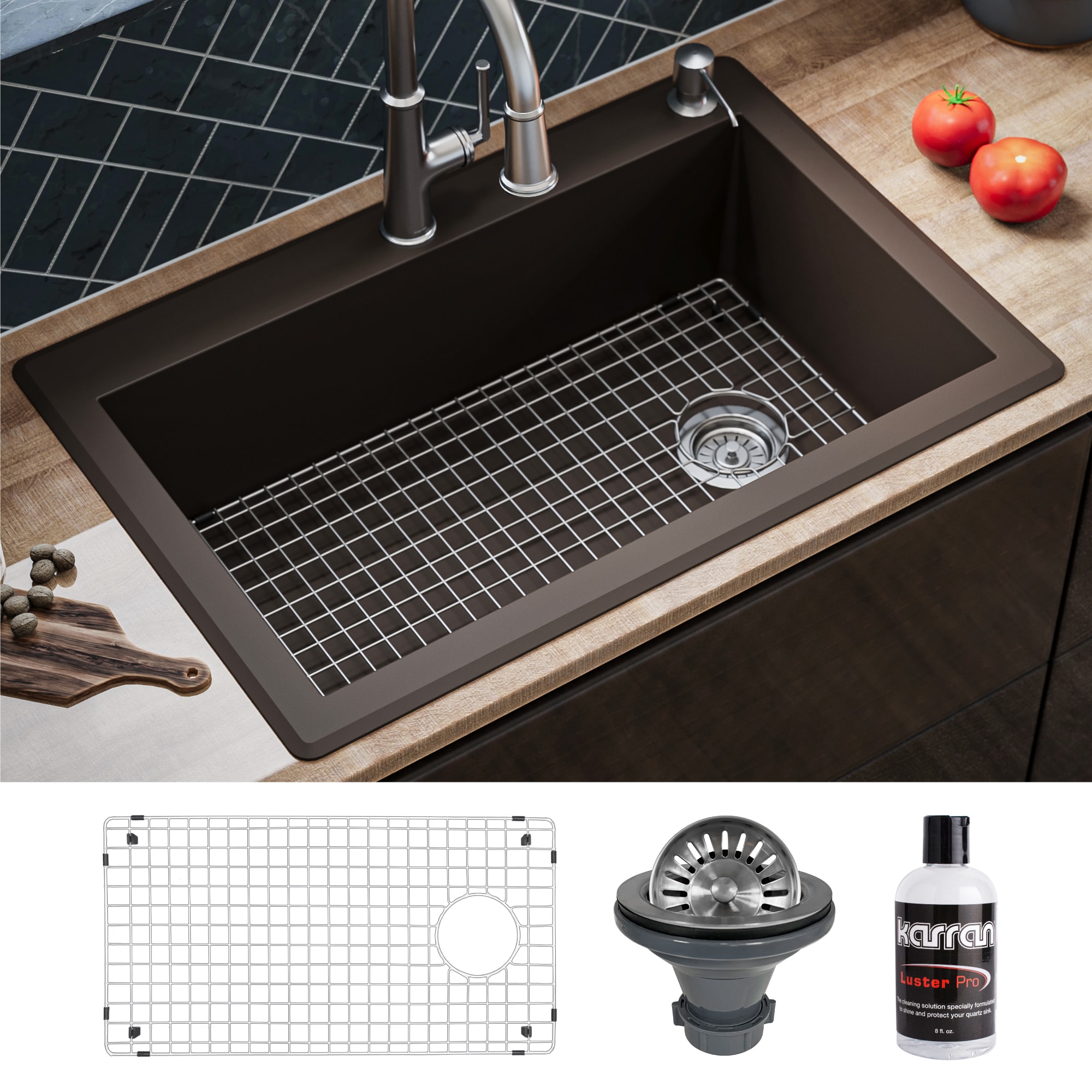 Karran QT-670-BR-PK1 Drop-in or undermount 33-in x 22-in Quartz Single bowl Kitchen Sink