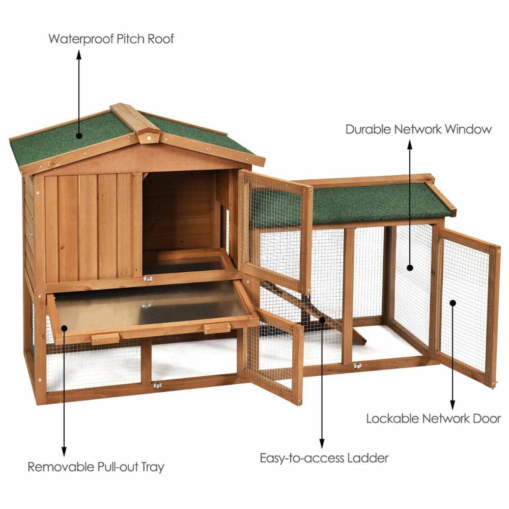 WELLFOR Brown Wood Convertible Chicken Coop and Rabbit Hutch PS-HWY ...