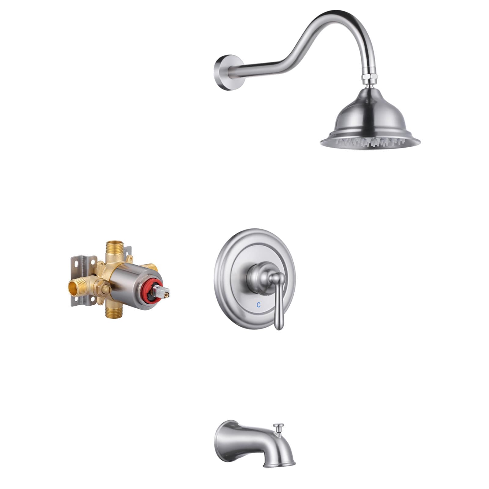 ALEASHA Single Handle 1-Spray Tub and Shower Faucet 1.8 GPM with Pressure Balance Brass Rough-in Valve in Brushed Nickel