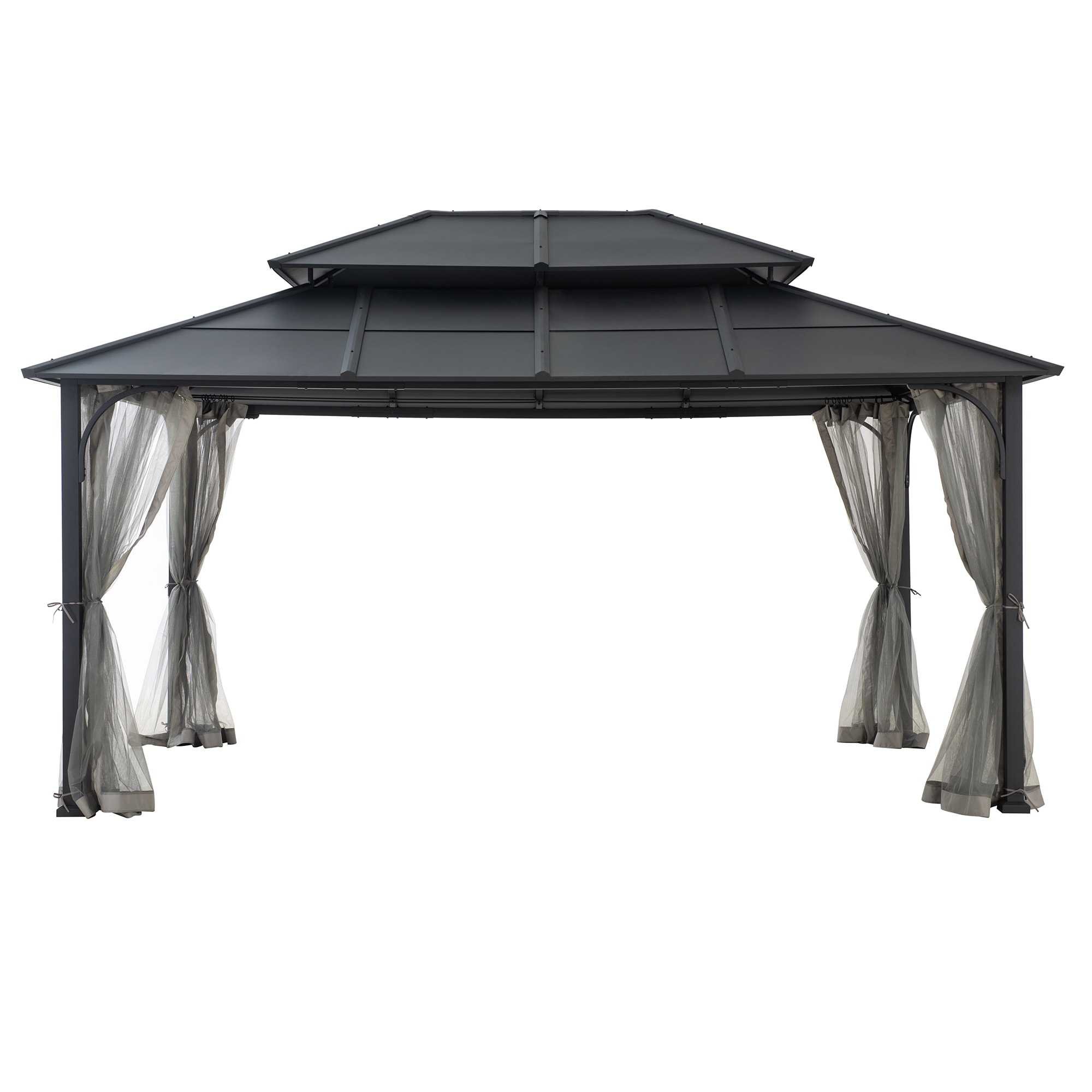 Sunjoy 15.7-ft X 11.8-ft Rectangle Black And Grey Metal Steel Roof Semi ...